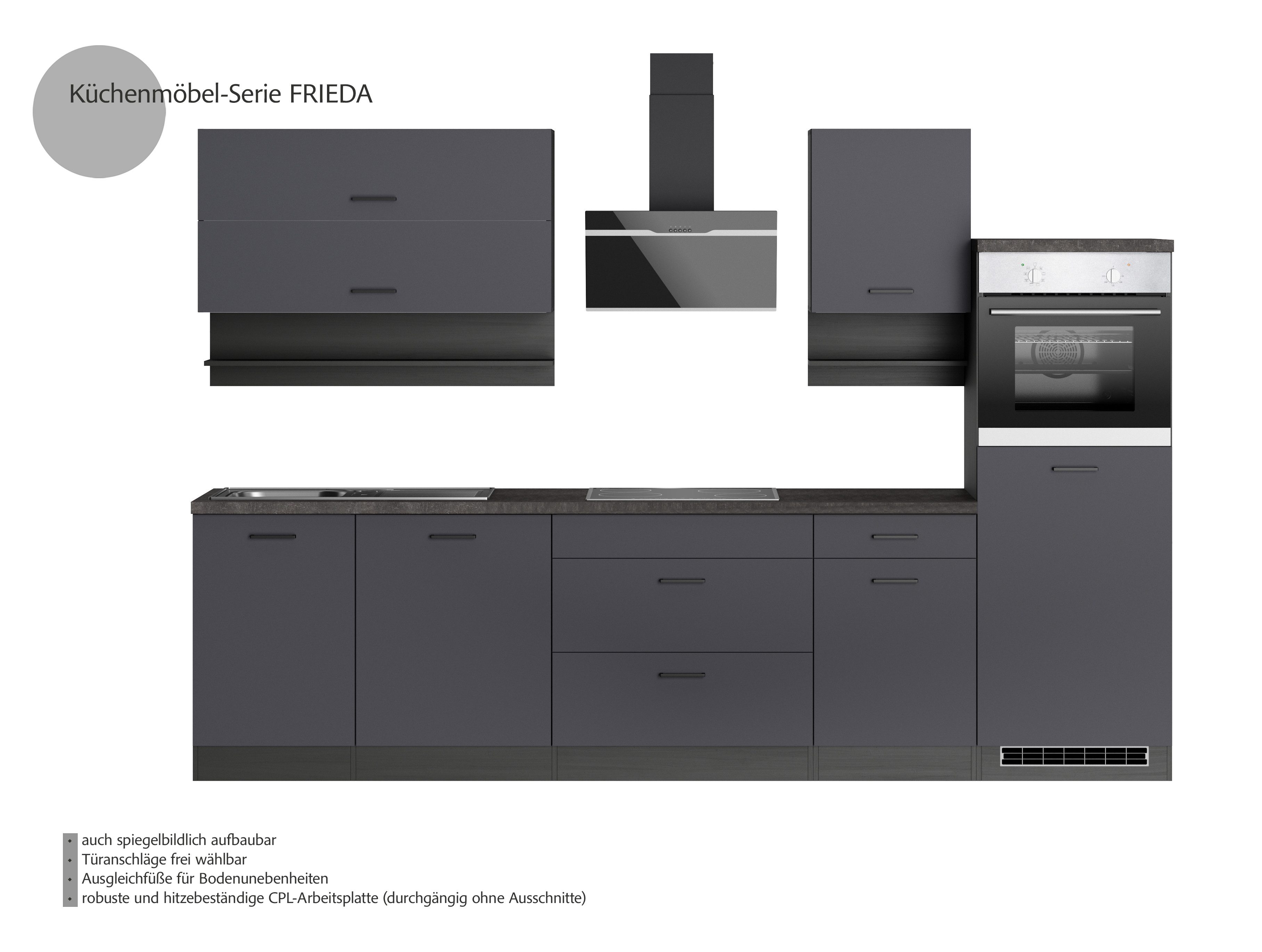 KOCHSTATION Küchenzeile KS-Frieda Breite 300 cm, wahlweise mit E-Geräten, mit 38mm starker Arbeitsplatte