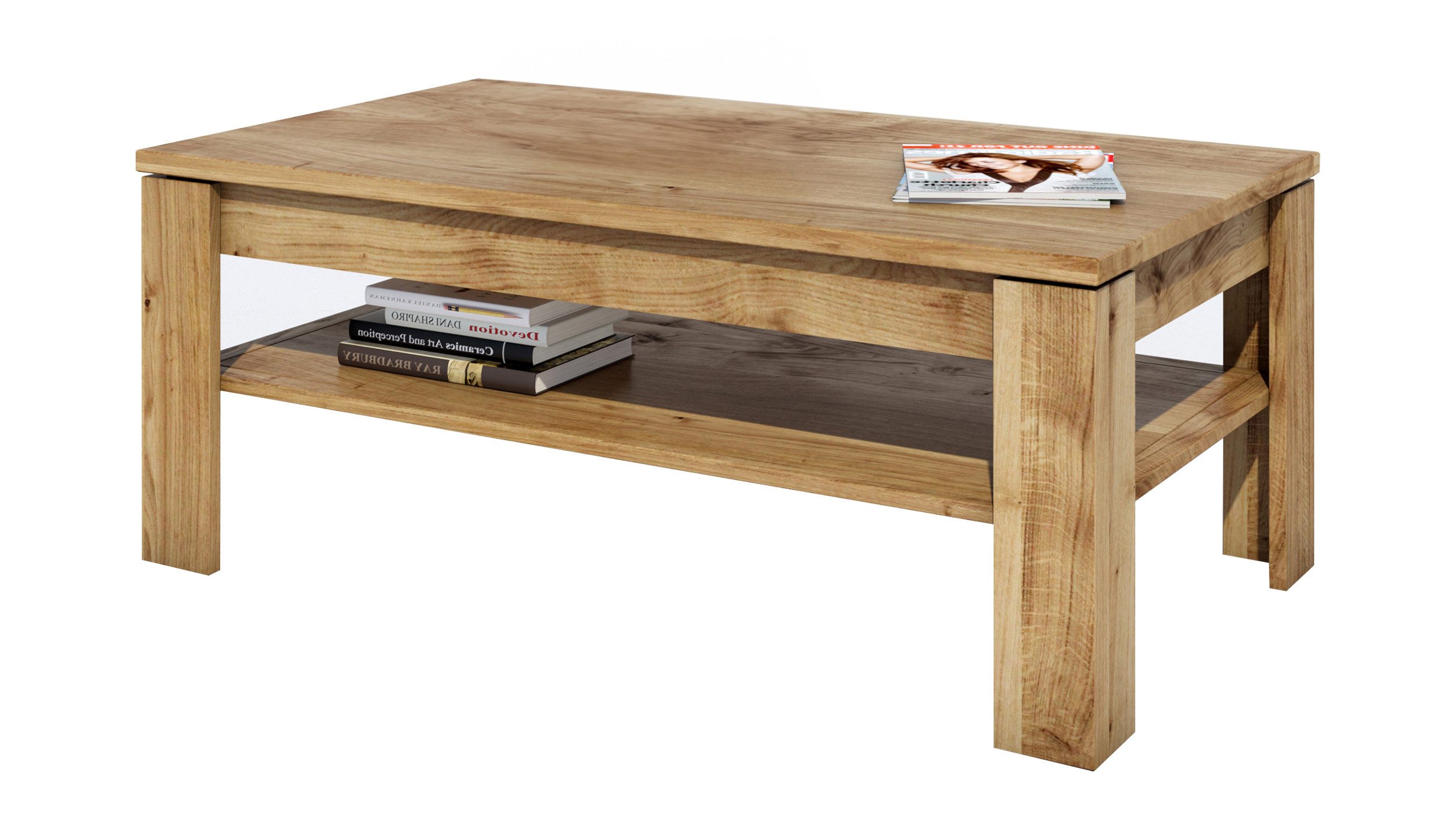 Massivart® Couchtisch FREYJA 110 cm Breite / Massivholz Wildeiche geölt, gr günstig online kaufen