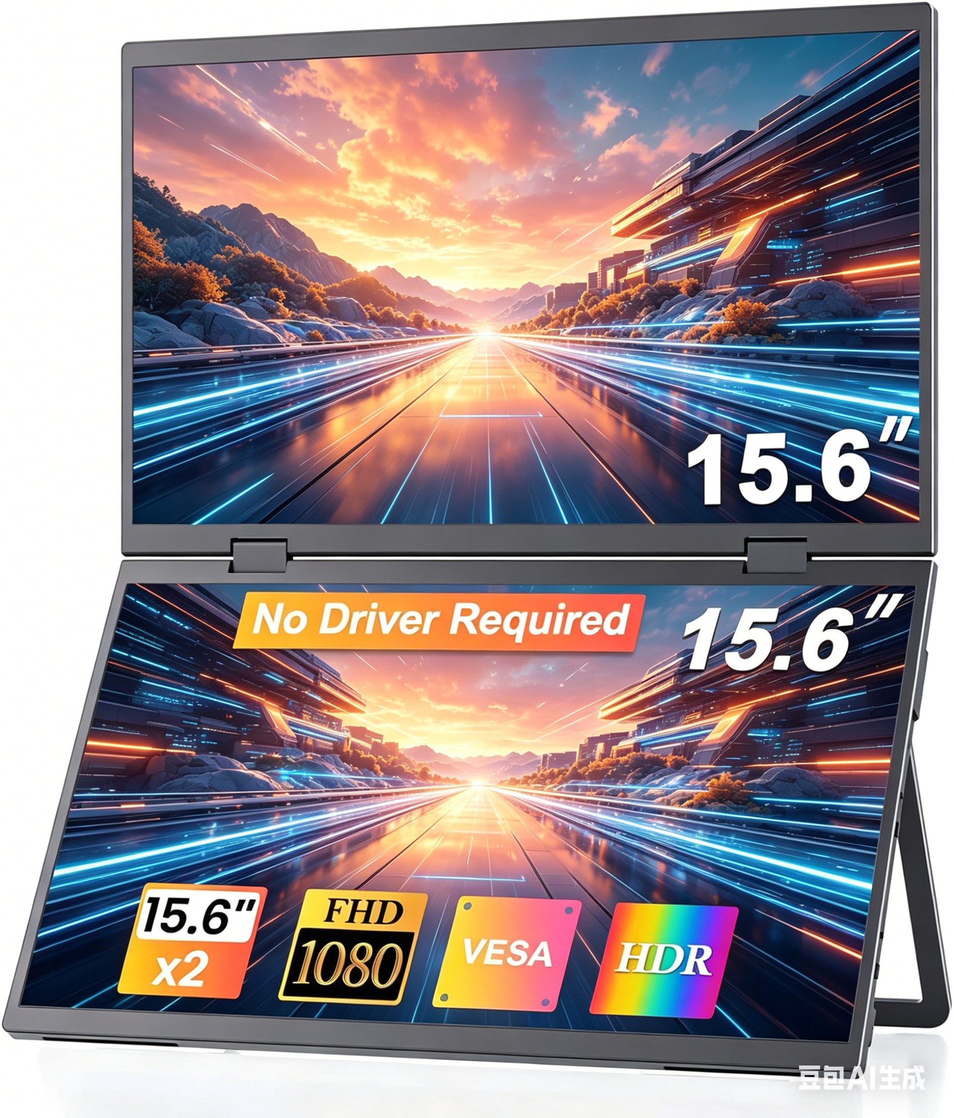 Bundviel Dual Portable Monitor 18,5" Laptop Bildschirm Extender 1920x1080 IPS Portabler Monitor (47 cm/15.6 ", 1920 x 1080 px, FHD, 3 ms Reaktionszeit, 120 Hz)