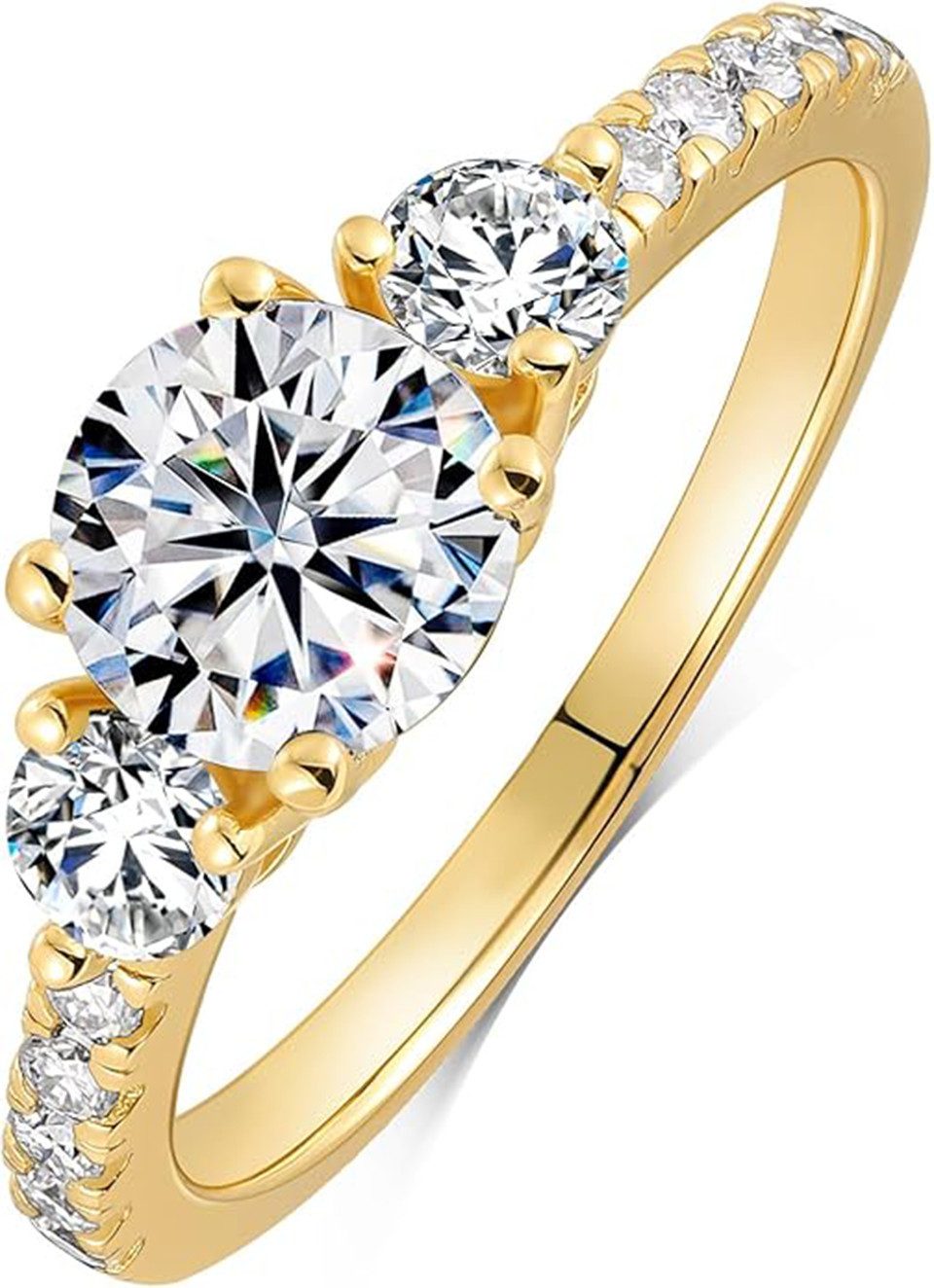 Jumpeak Diamantring Drei-Steine-Ring,Rundes Brillantschliff-Ring,1ct/2ct, D, VS1, 585 Gold,Jahrestagsgeschenk,Verlobungsring,Geburtstagsgeschenk