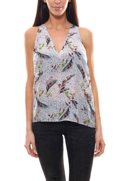 CACHAREL Tanktop cacharel Sommer-Top luftig-leichtes Tanktop Damen Seiden-Shirt mit weitem Armausschnitt Modeshirt Grau