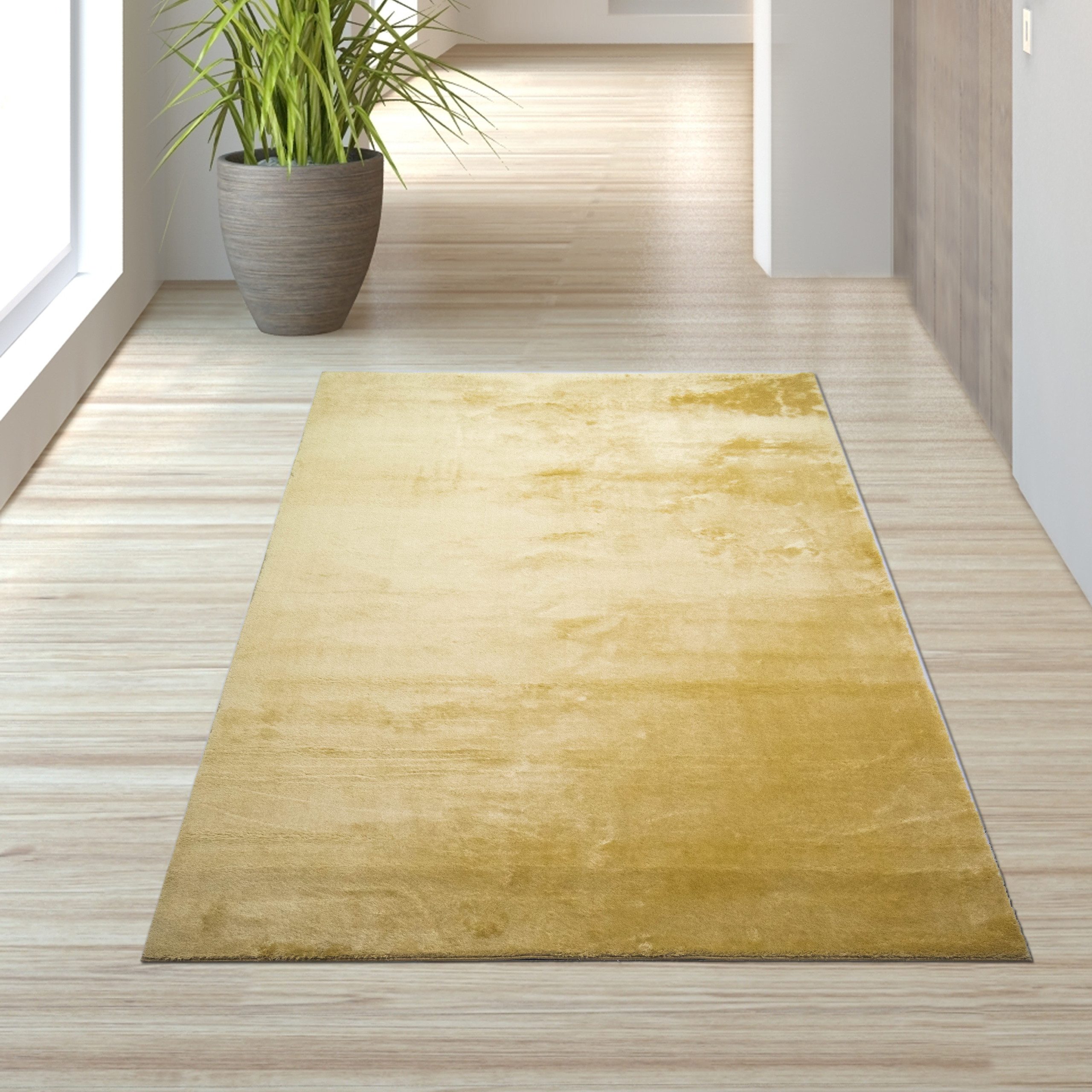 TeppichHome24 Teppich Shaggy Teppich goldfarben, rechteckig