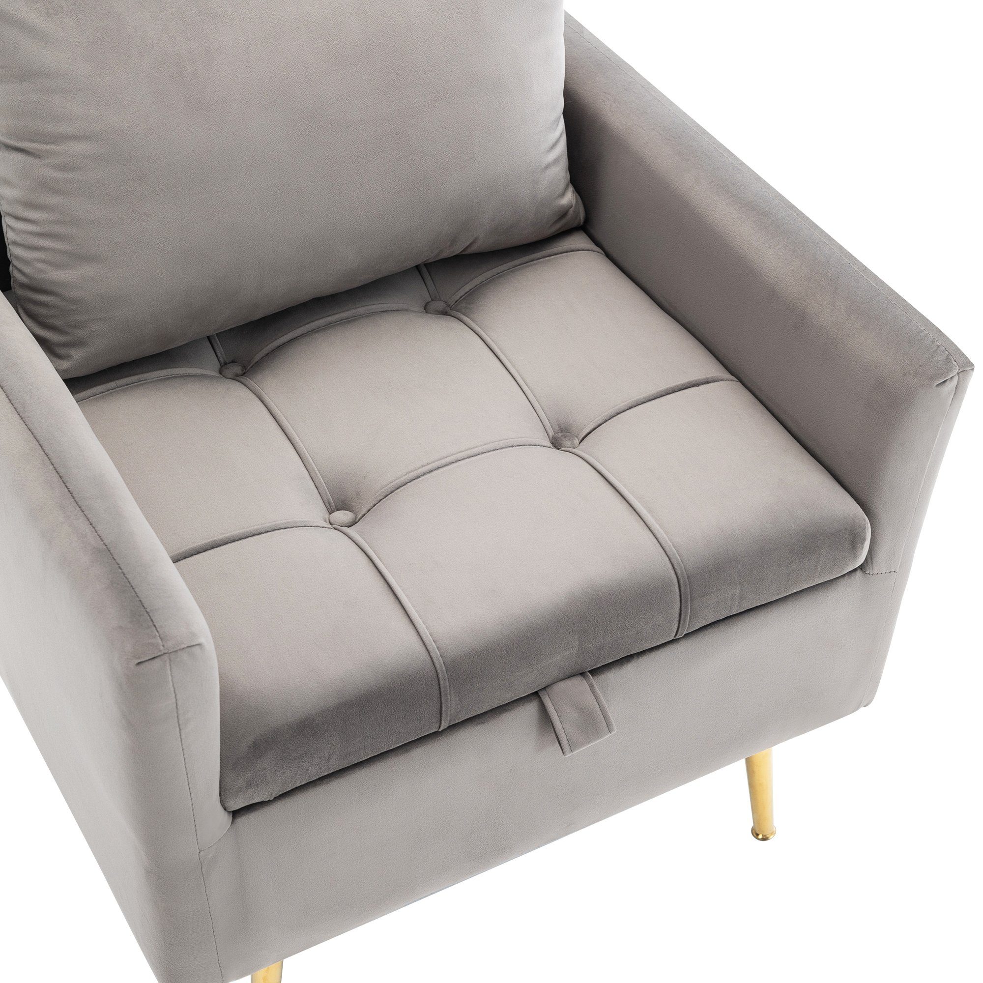 Moderner lässiger grau mit Sessel OKWISH Einzelsessel, Polstersessel, (Sessel Metallbeinen), Loungesessel, Samtstuhl, Sessel Kissen, mit roségoldenen Fernsehsessel