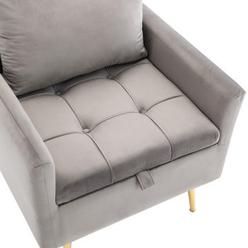OKWISH Sessel Einzelsessel, Polstersessel, Loungesessel, Fernsehsessel (Sessel mit Kissen, mit roségoldenen Metallbeinen), Moderner Samtstuhl, lässiger Sessel