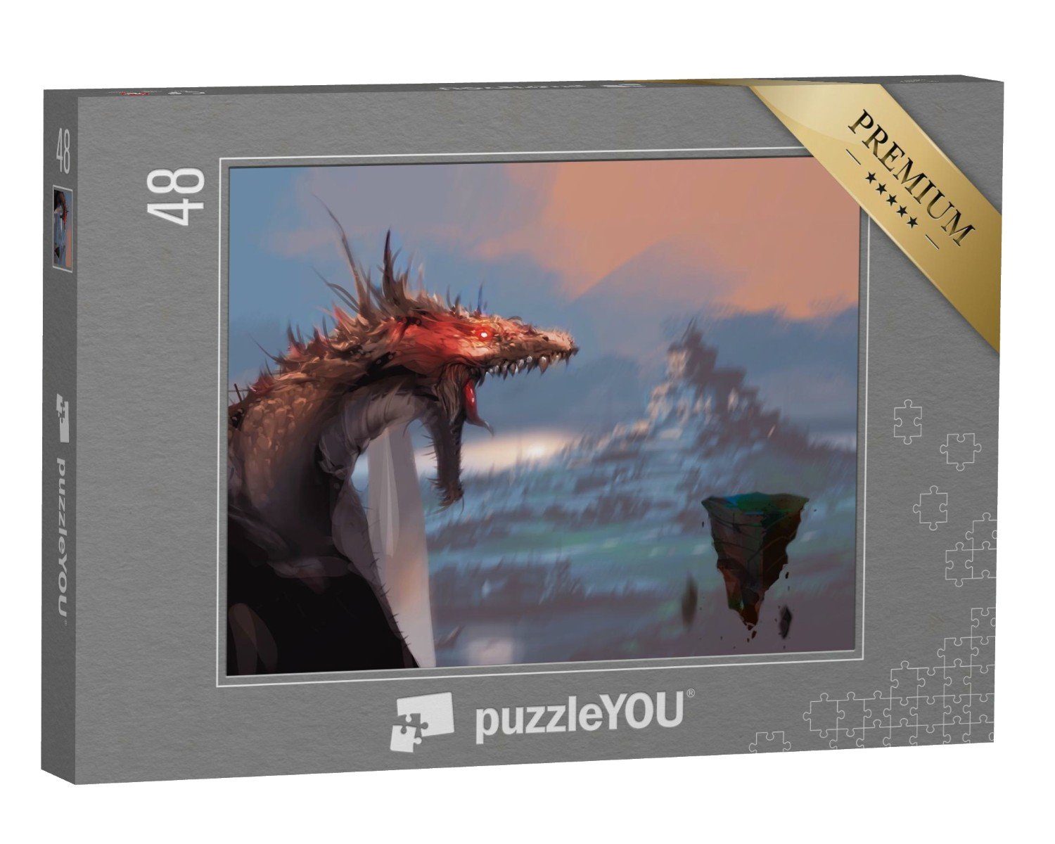 puzzleYOU Puzzle Fantasy: Drache mit Blick auf magische Felsen, 48 Puzzleteile, puzzleYOU-Kollektionen Drache, Tiere aus Fantasy & Urzeit