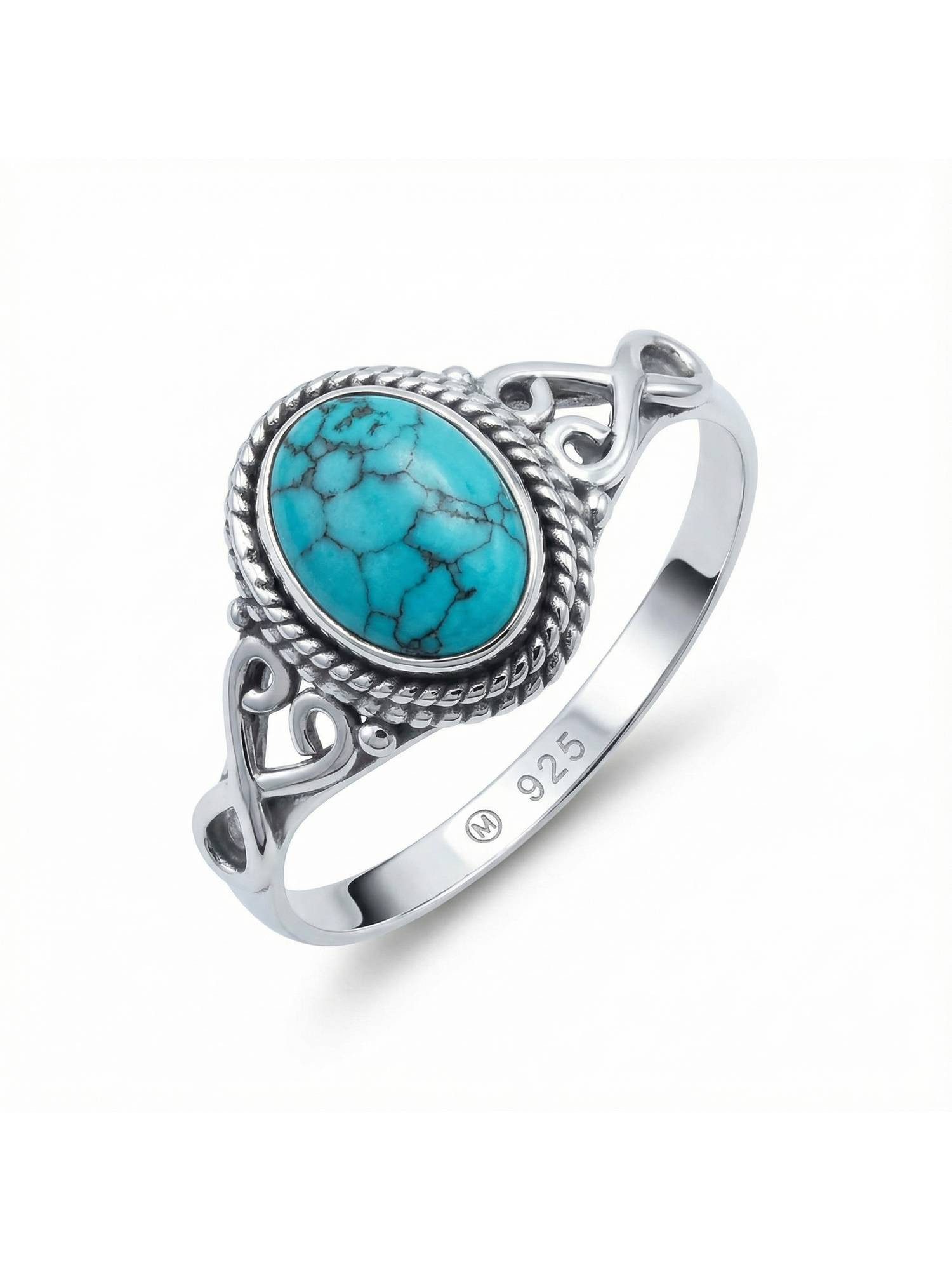 mantraroma Silberring BAGHIMI oval aus 925 Silber mit Türkis (Ring mit Schmuckbeutel), Damenring aus 925er Silber