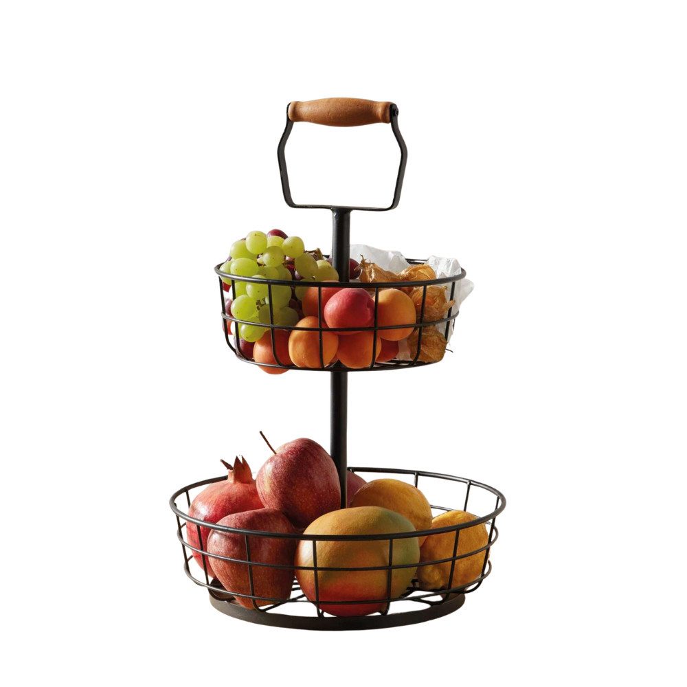 Home-trends24.de Etagere Metall Etagere Obst Schale Korb Griff 2-stöckig Servierständer 45 cm, Metall