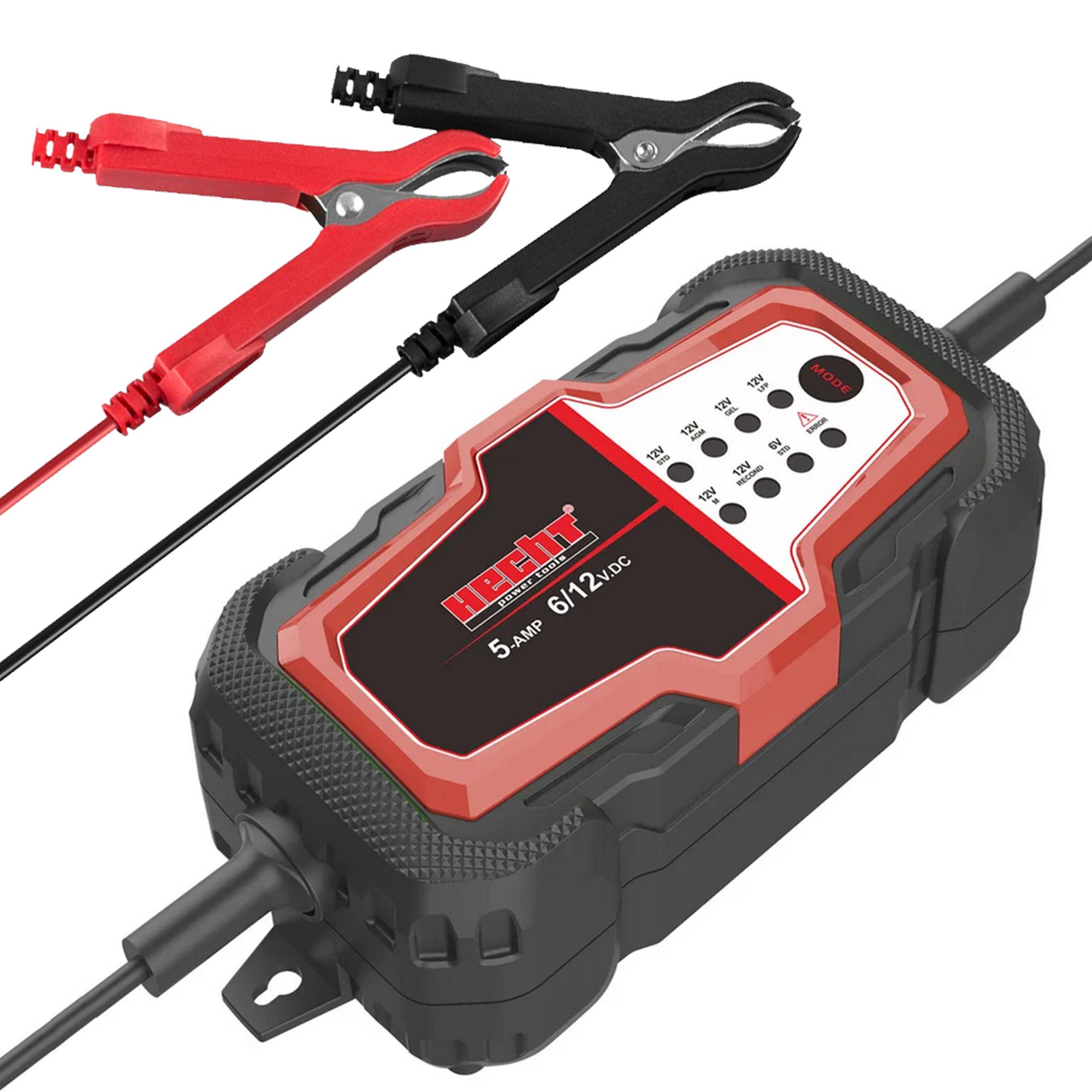 Hecht 2019 Erhaltungsladegerät 6 V / 12 V für AGM GEL LiFePO4 Batterie-Ladegerät (5000 mA, vollautomatisch, IP65, Ladeerhaltung, Batteriepflege)
