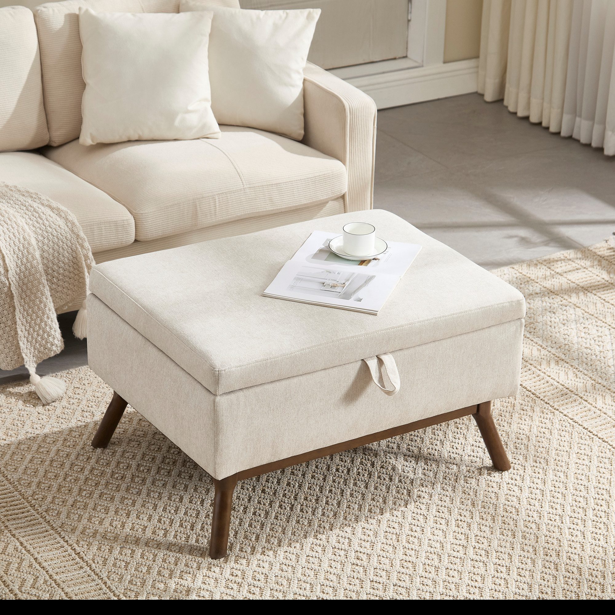 STILVORA Schuhbank mit sitzkissen,Mid-Century moderne Ottomane mit Stauraum günstig online kaufen