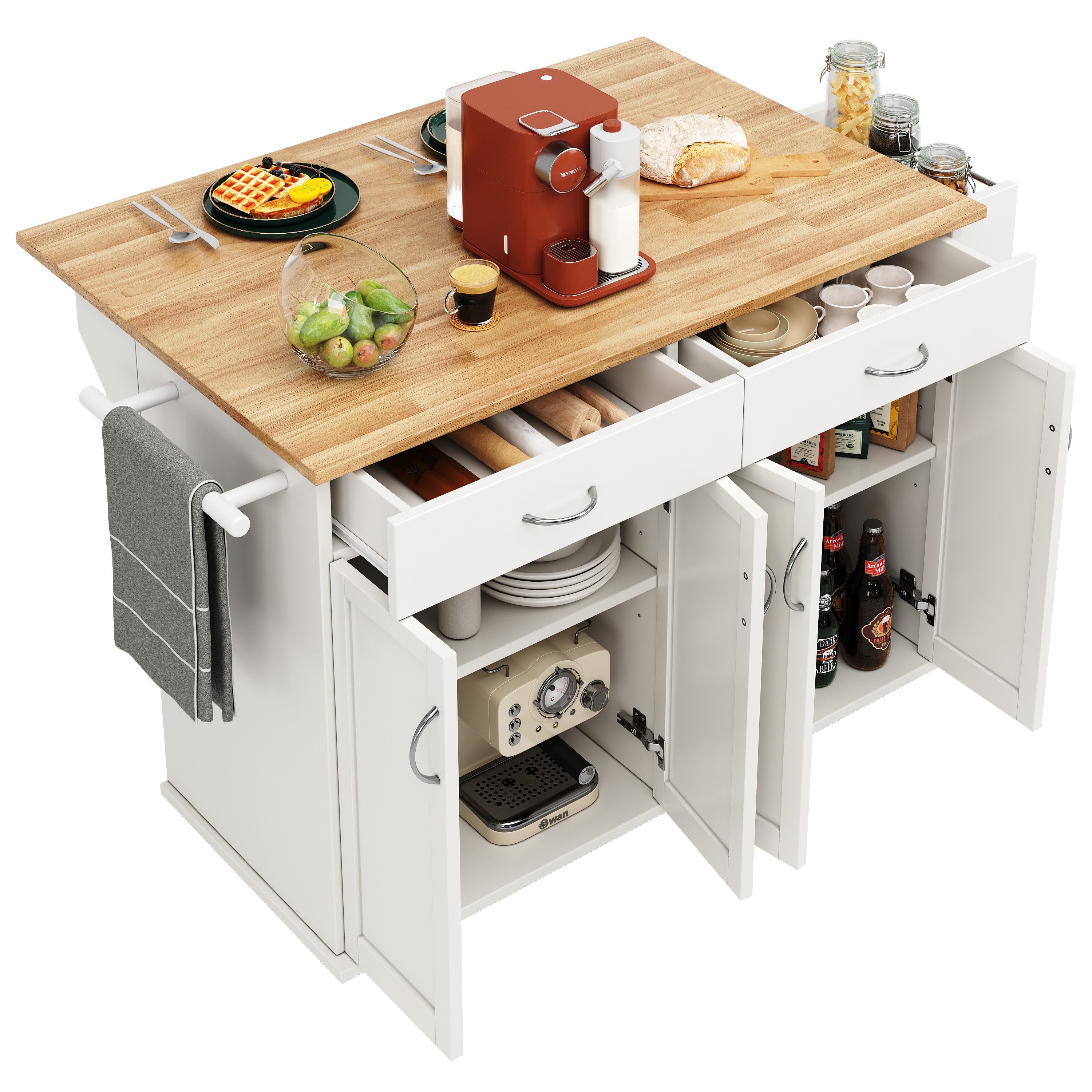 Merax Küchenwagen mit erweiterbarer Arbeitsplatte, (Küchenschrank mit Holzm günstig online kaufen