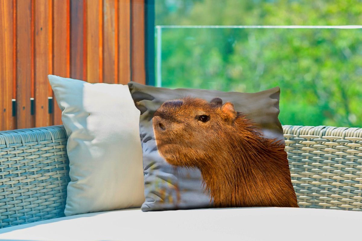 MuchoWow Dekokissen Eine Kissenhülle Capybaras, Outdoor-Dekorationskissen, eines Nahaufnahme Dekokissenbezug, Polyester, des Kopfes