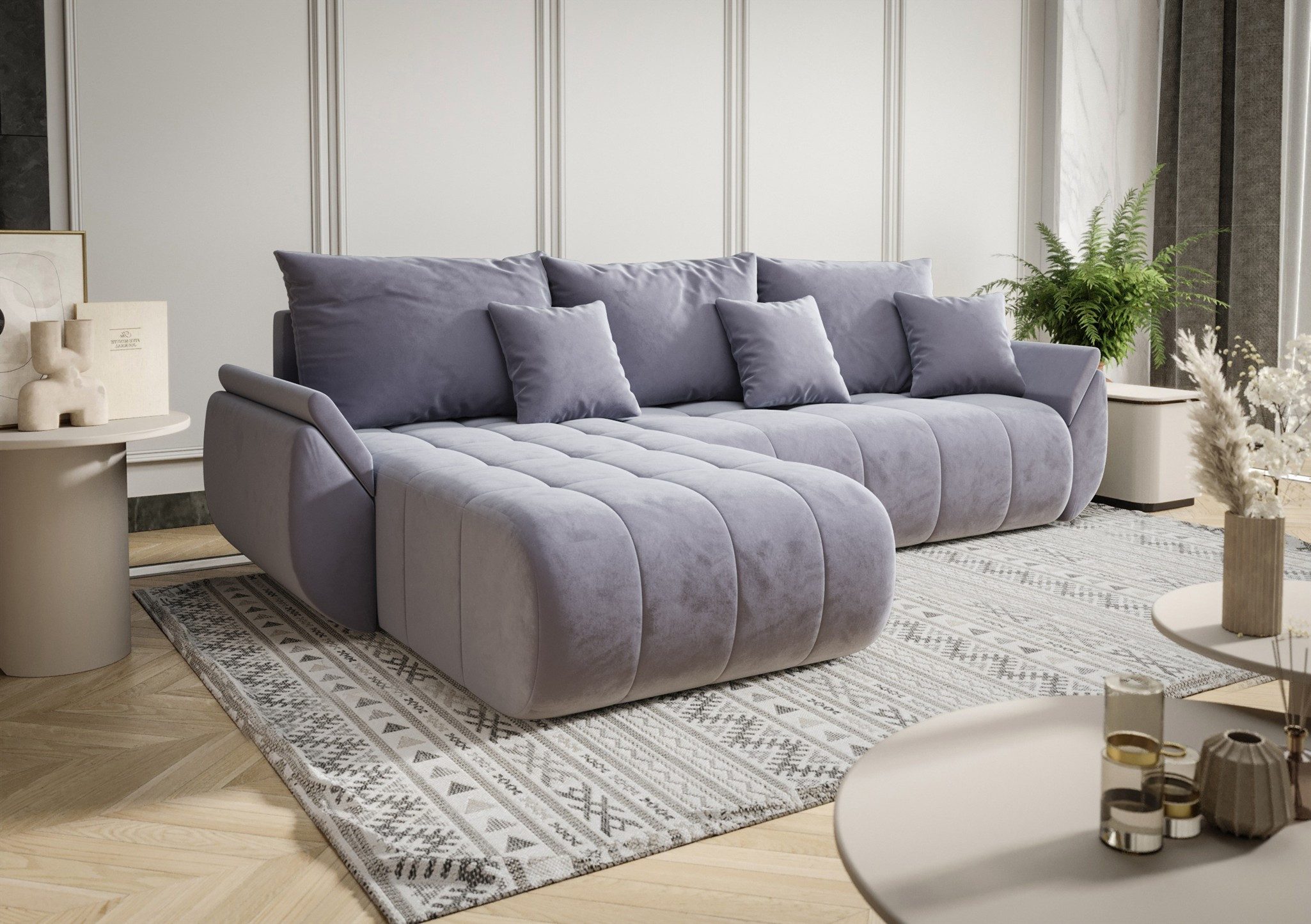 Fun Möbel Ecksofa Sofa Schlafsofa AKITA Stoff Monolith, inkl. 3 Zierkissen, inkl. Bettkasten