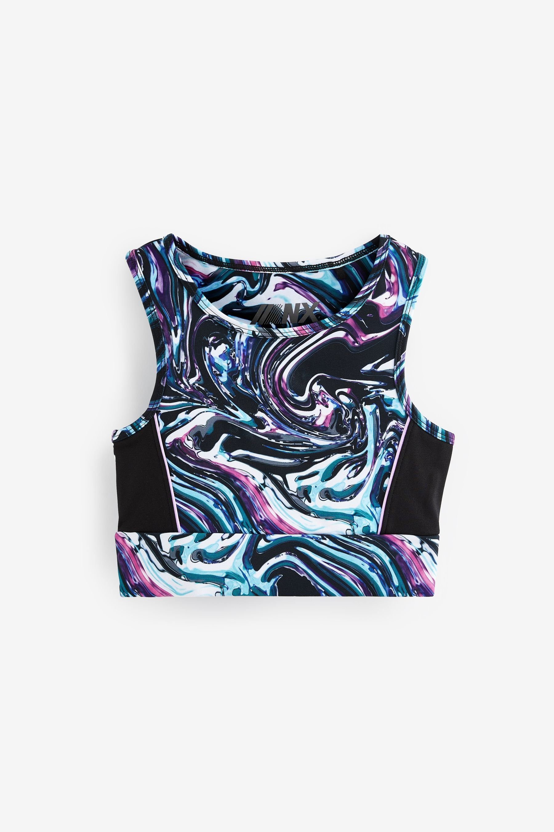 Next Crop-Top Kurzes Sport-Top (1-tlg) Pink/Blue/Black Marble Swirl