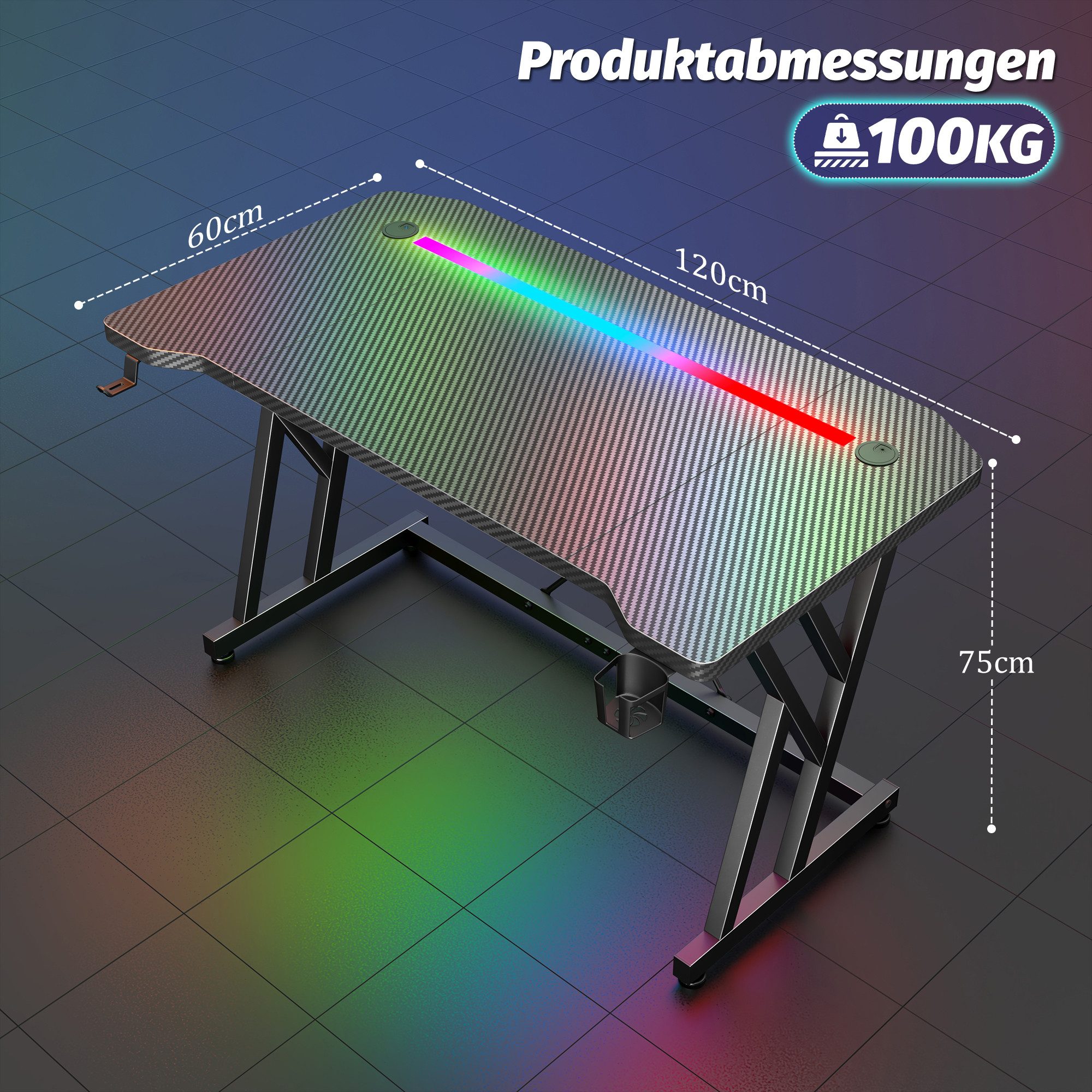 Klyvvo Schreibtisch Gaming Schreibtisch, Computertisch mit RGB LED Beleuchtung (1-St), Computer Tisch Gamingtisch