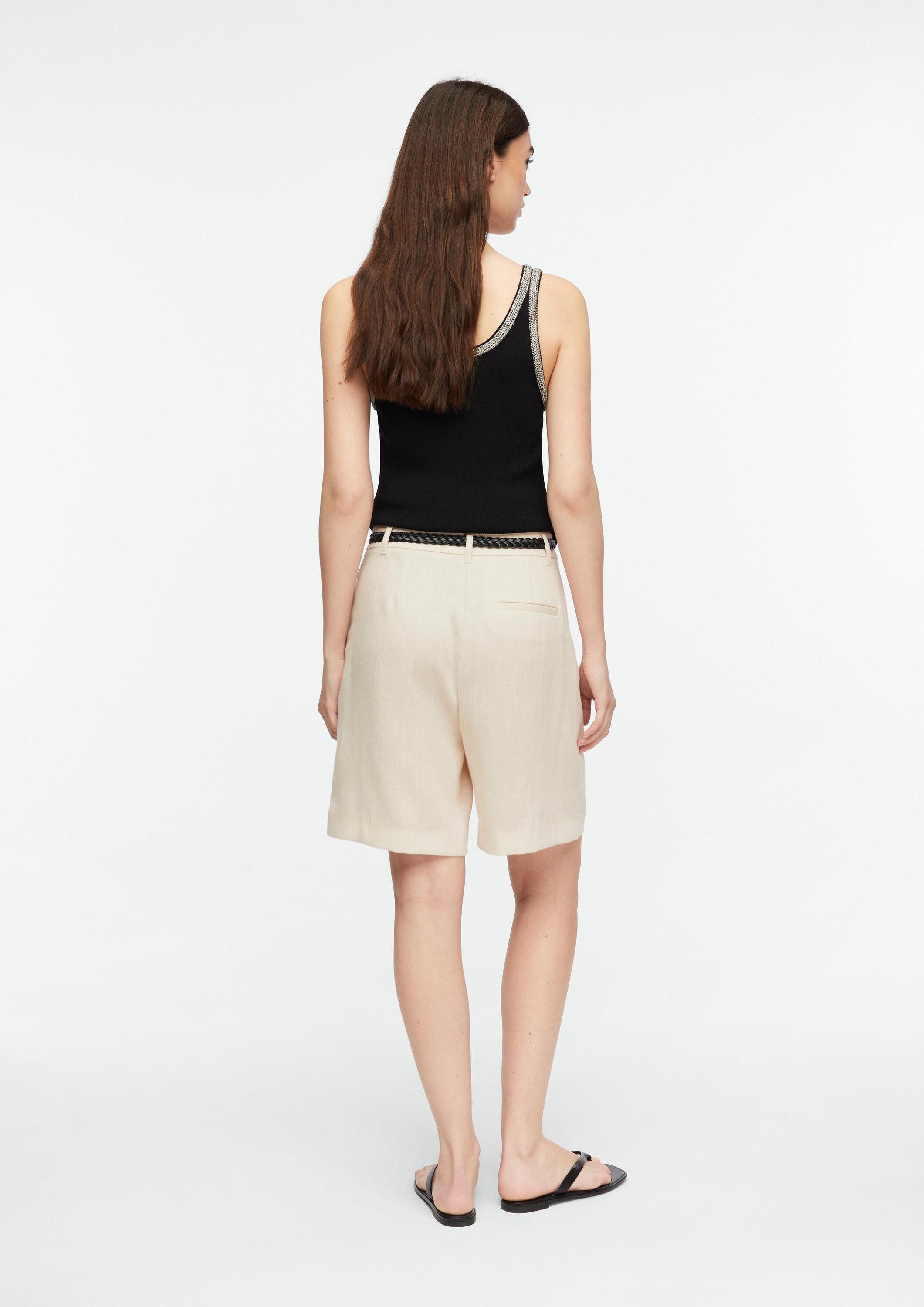 comma Shorts Hose Strukturierte Shorts aus Leinenmix mit geflochtenem Gürtel