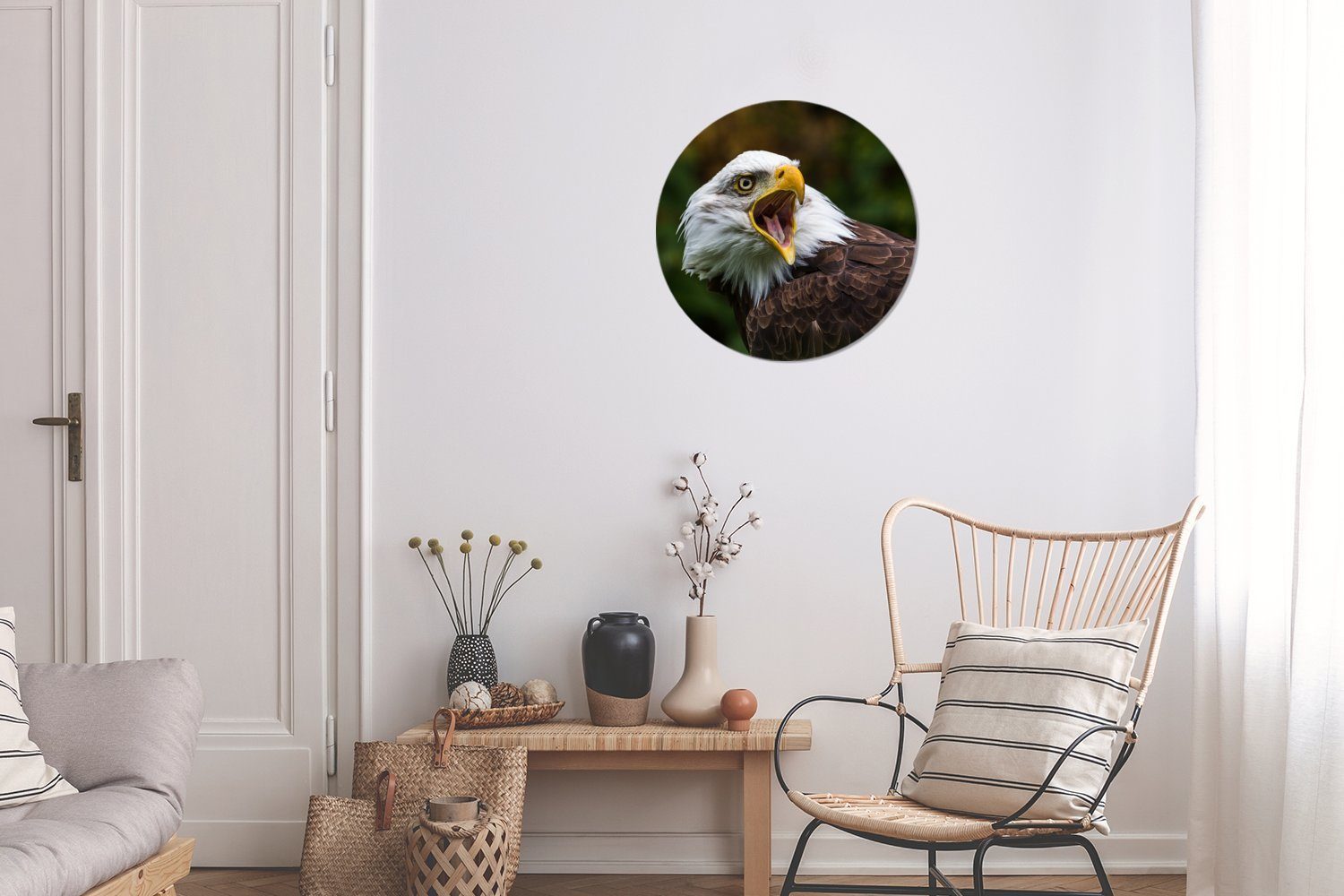 Kreis Wohnzimmer, Wandbild, (1 krächzender Ein Rundes cm MuchoWow St), 30x30 Gemälde Forex, Wanddekoration Weißkopfseeadler,