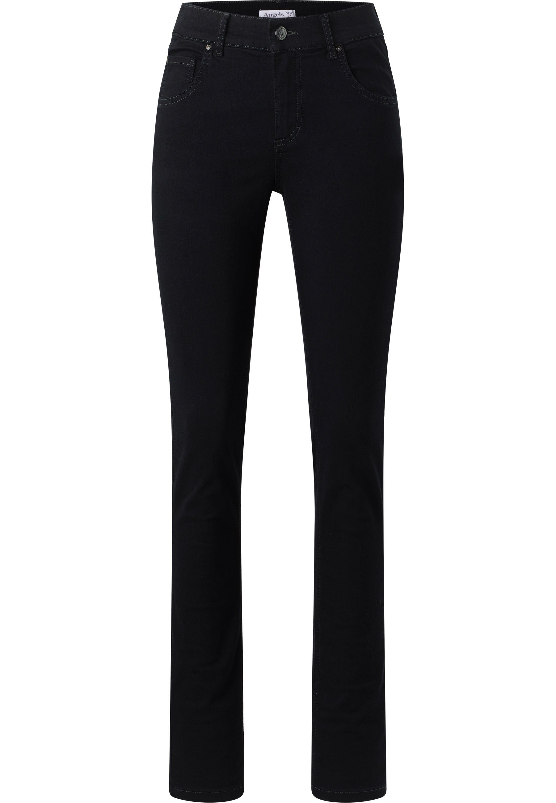 Denim Super ANGELS mit Label-Applikationen mit Stretch cleanem Slim-fit-Jeans Jeans Skinny schwarz