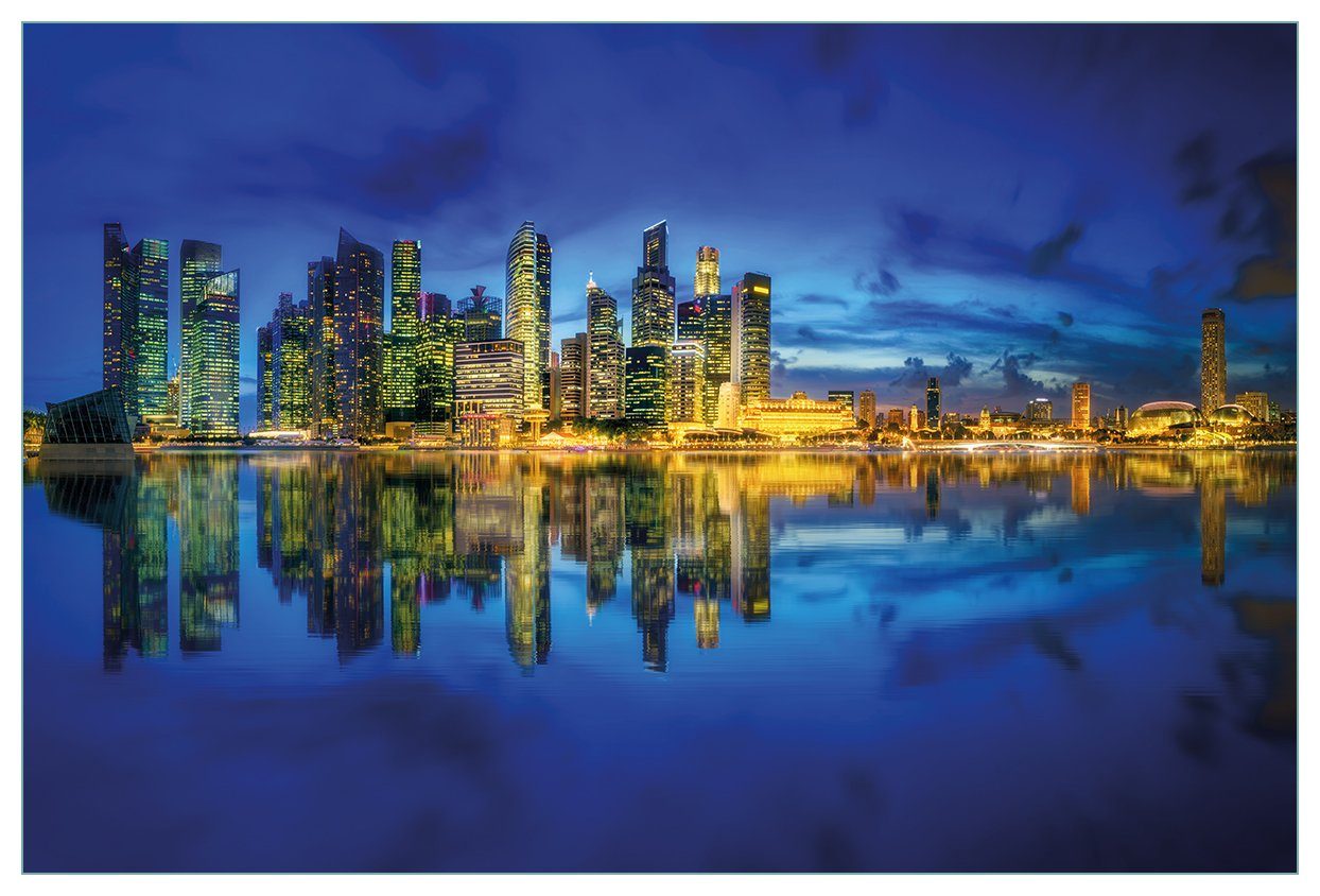 Wallario Küchenrückwand der in (1-tlg) Skyline von Singapur Abenddämmerung