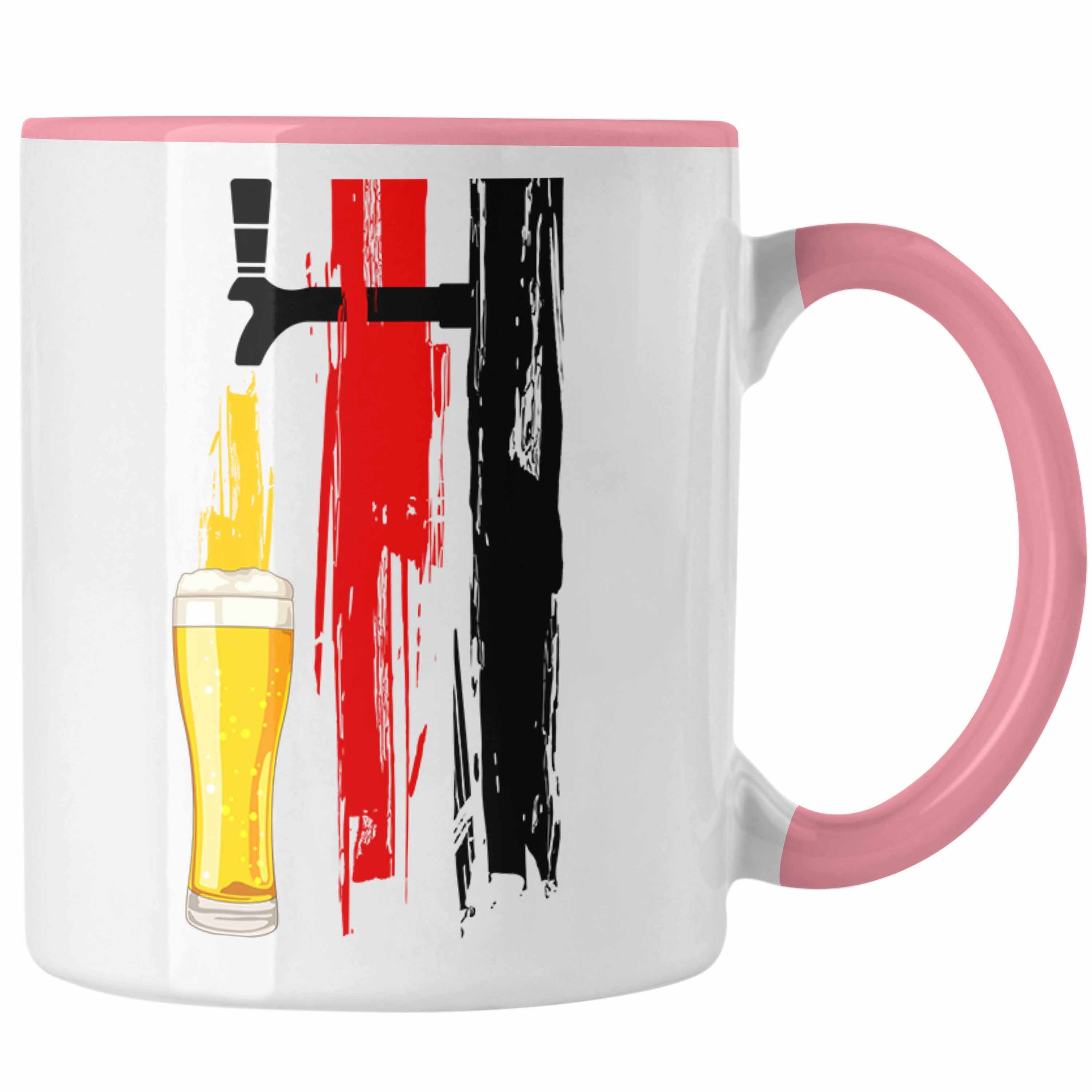 Trendation Tasse Trendation - Bier Geschenke für Männer Tasse mit Deutschlandflagge und Bier Grafik Rosa