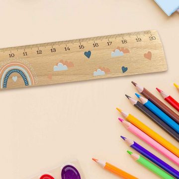 GRAVURZEILE Lineal zur Einschulung im Regenbogen Design - 20 cm Holz Lineal, Geschenk für den Schulanfang für Jungen und Mädchen
