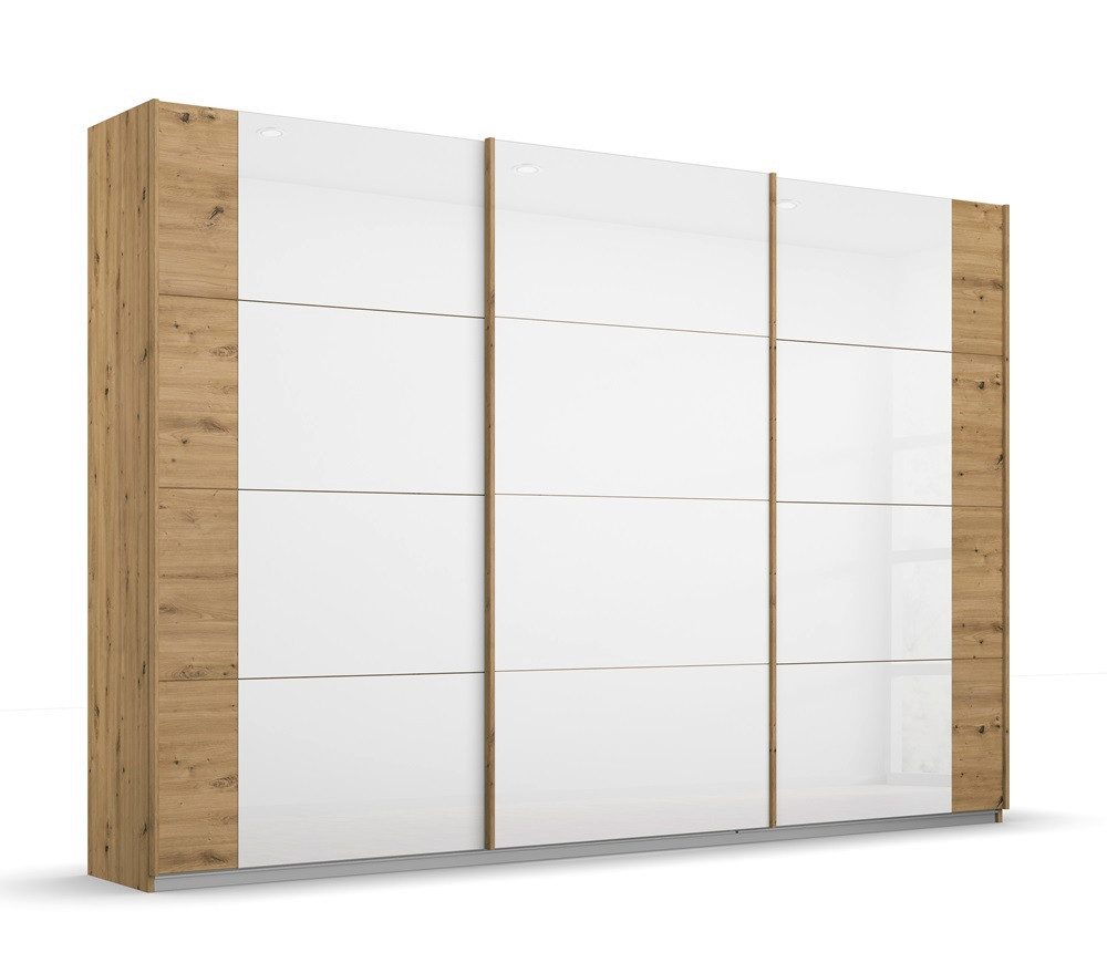 Rauch Möbel Kleiderschrank Schwebetürenschrank Artemis, mit Glastüren, Eiche Artisan / weiß Schwebetürenschrank, Schrank, Kleiderschrank, Breite 275 cm
