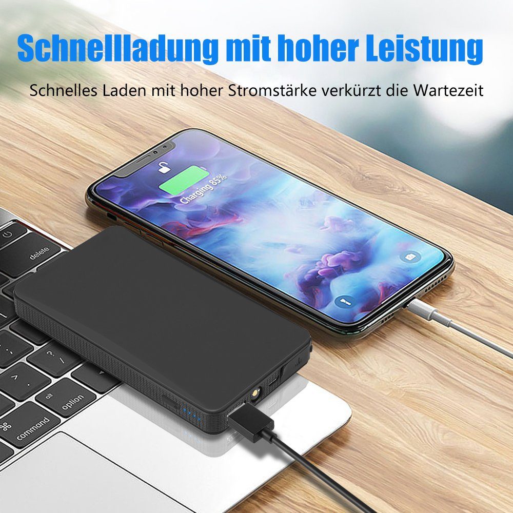 MDHAND Autobatterie-Ladegerät 6000mAh tragbares Schwarzes Fast (2-tlg., Charge)