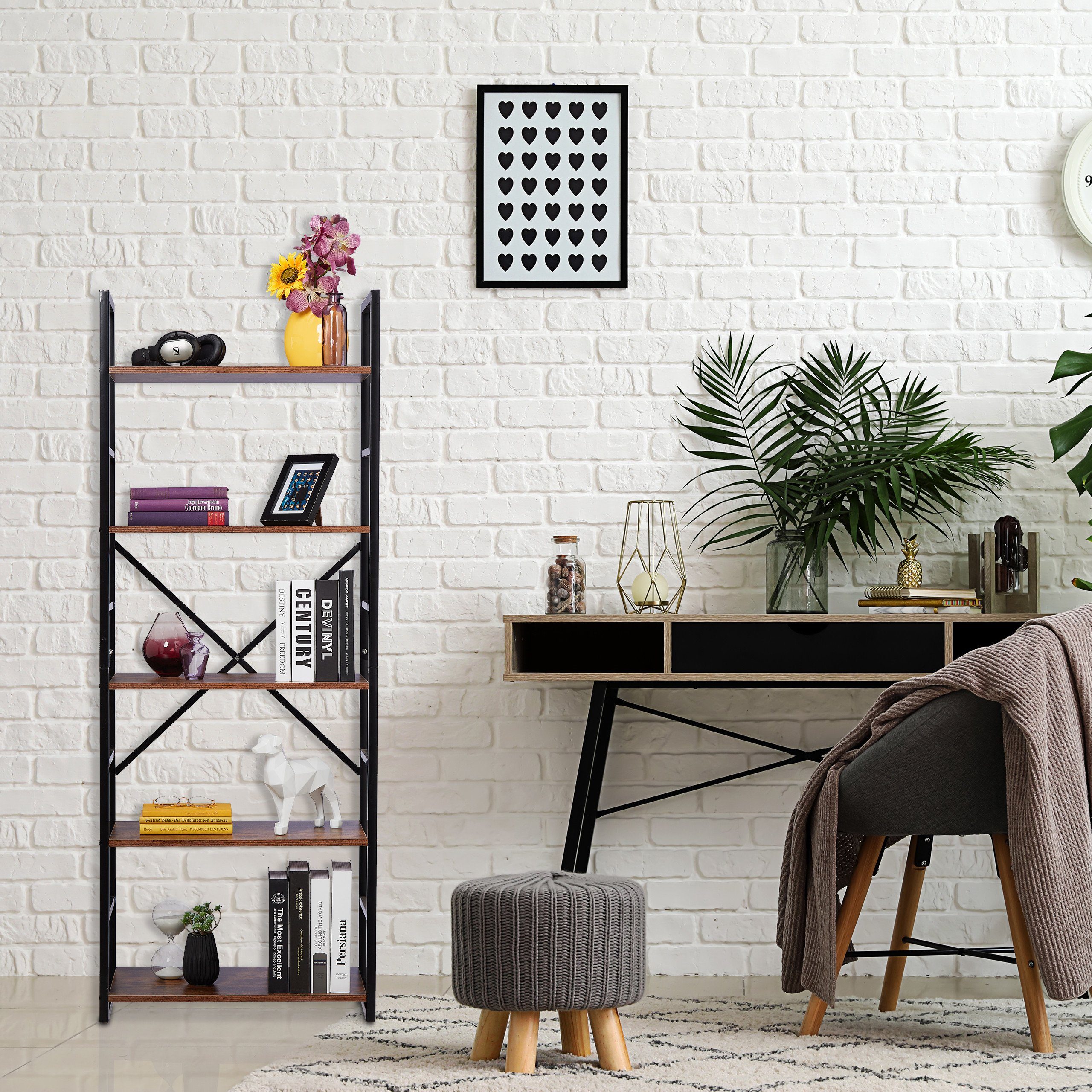relaxdays Standregal Bücherregal Industrie mit 5 günstig online kaufen