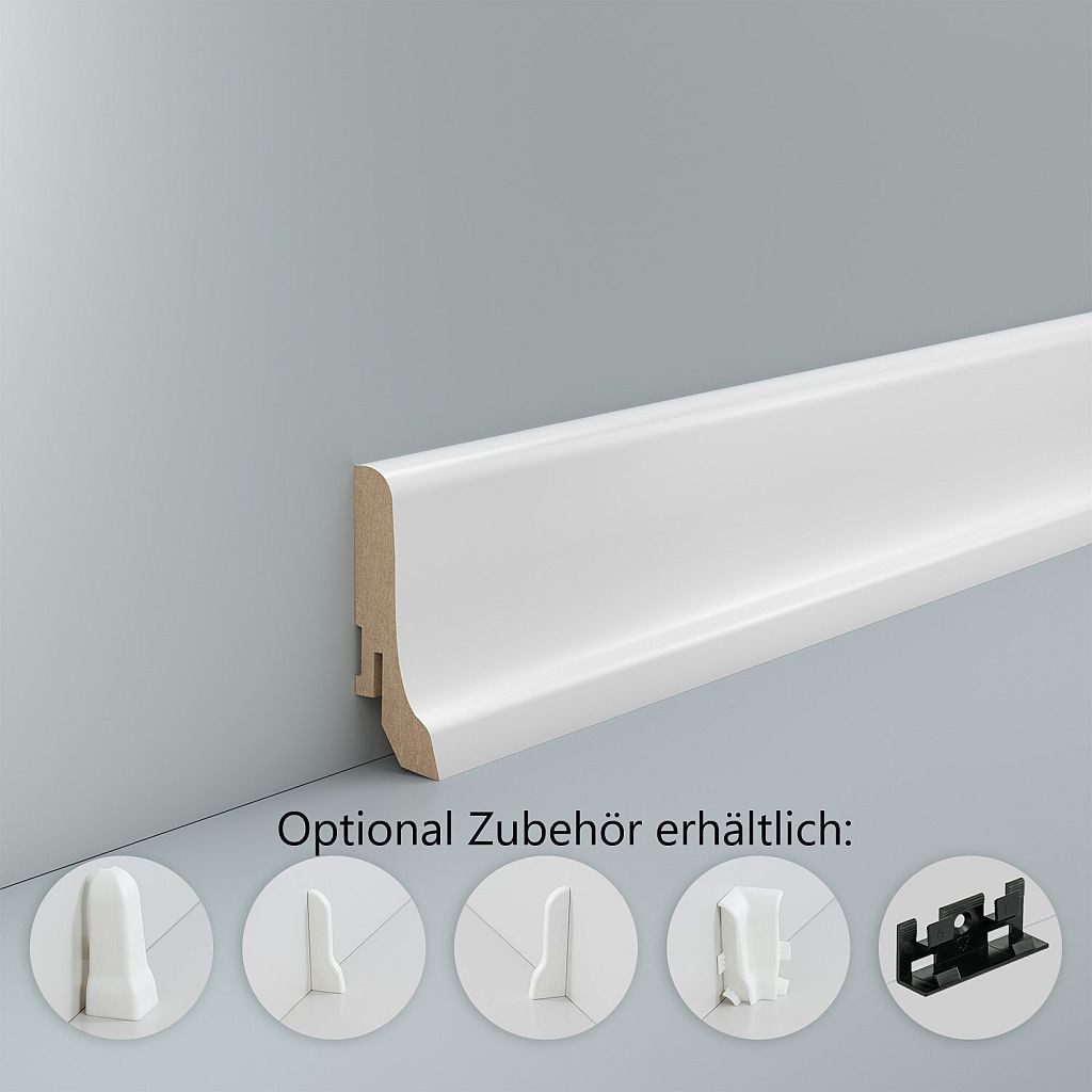 Südbrock Sockelleiste Sockelleiste weiß 20 x 60 MDF foliert RAL 9016 Fußleiste, L: 250 cm, H: 6 cm, 1-St.