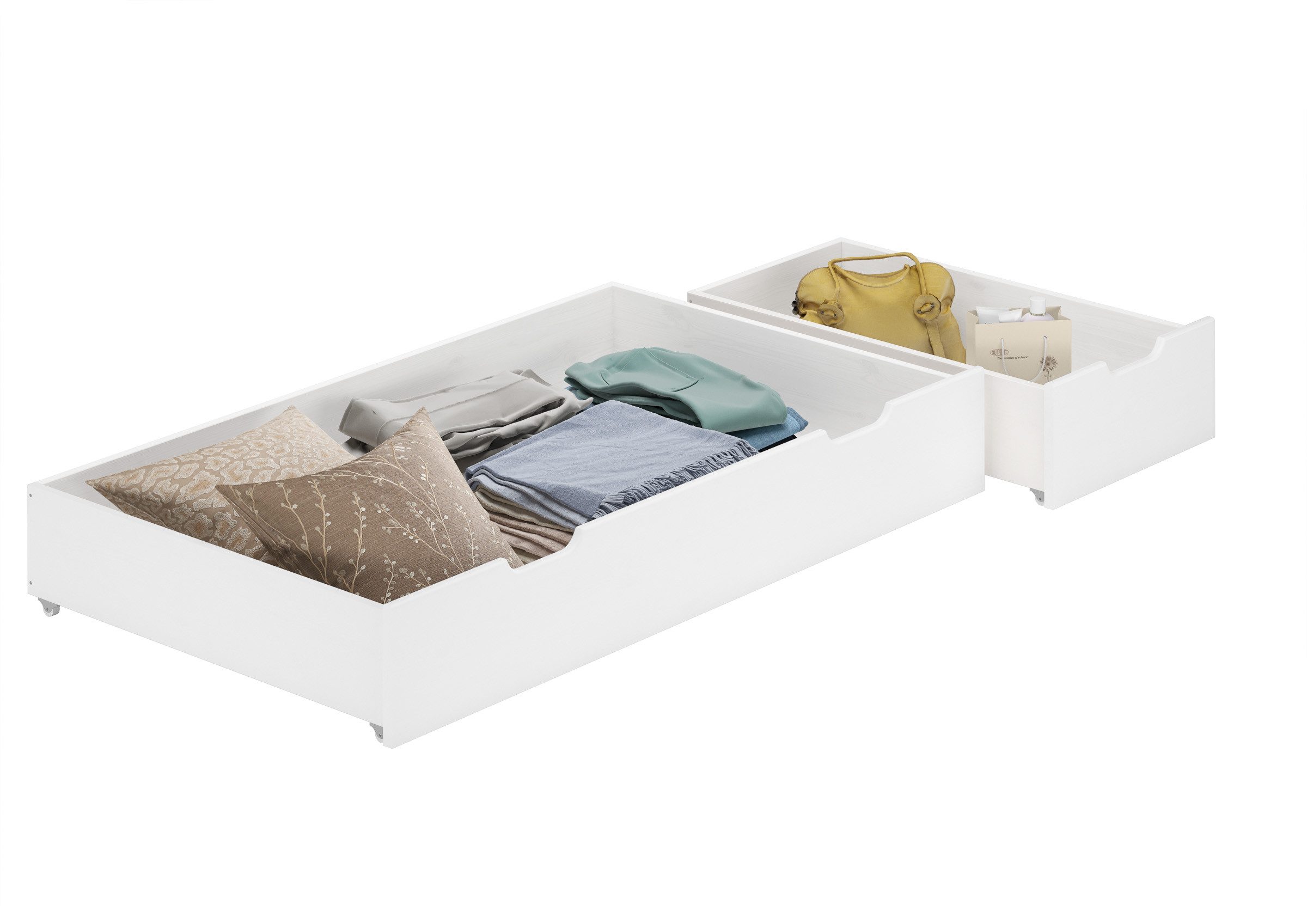 ERST-HOLZ Bettschubkasten Bettkasten Staukasten für Betten - 2-teilig - Kiefer Weiß. € 178,40