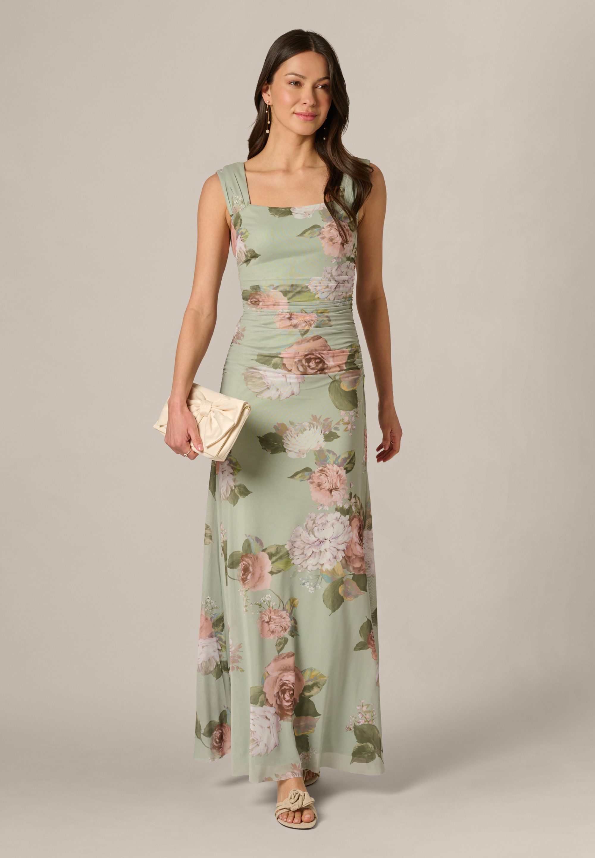 Adrianna Papell Maxikleid Print Stretch Mesh Long Gown Luftiges, elastisches Blumenkleid aus Mesh