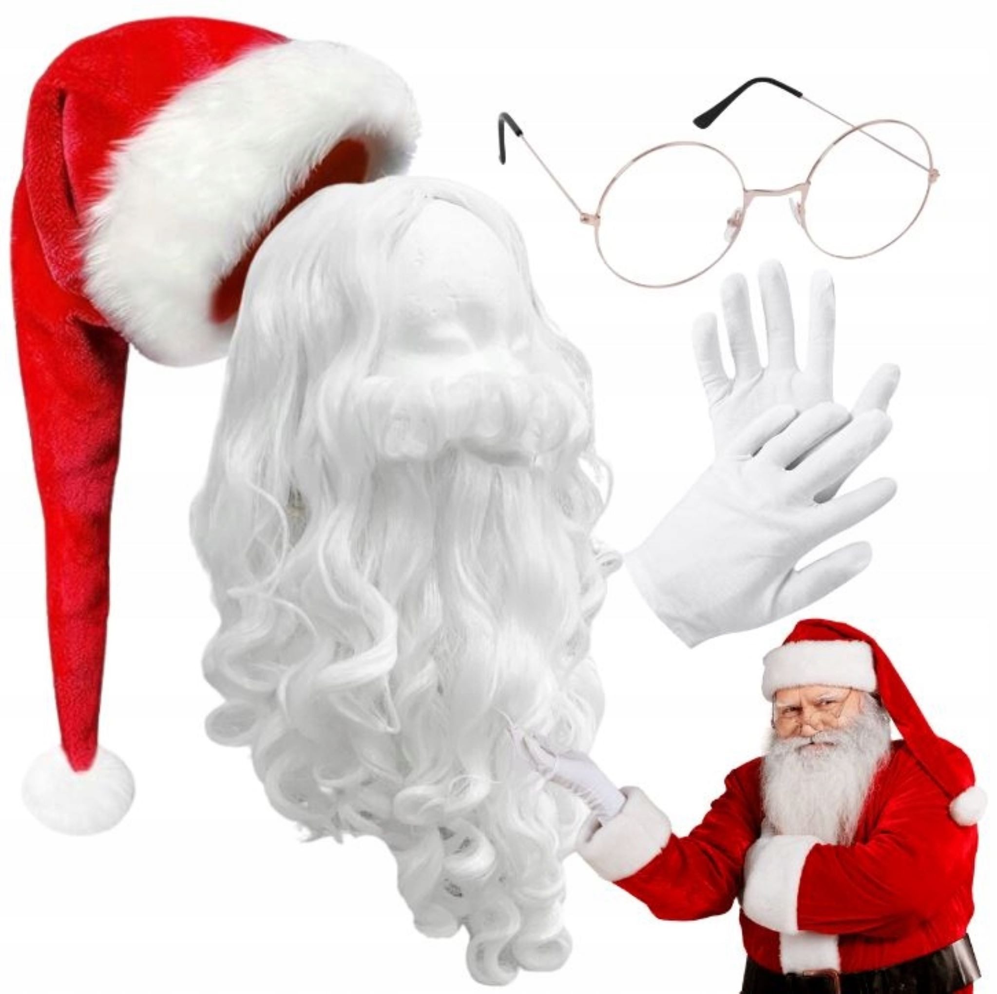 Hopki Kostüm Kostüm Weihnachtsmann Mütze, Perücke, Bart, Brille für Erwachsene