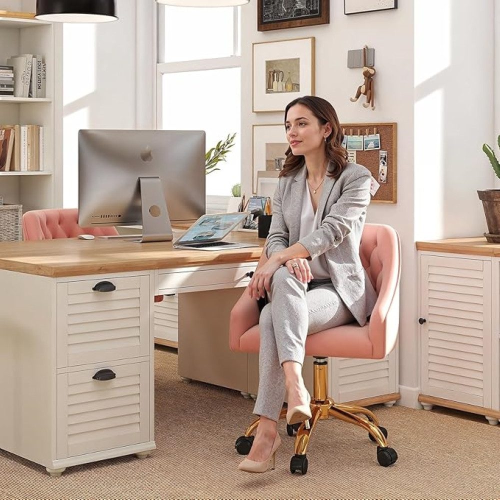Fiximaster Polsterstuhl mit ergonomischer Rückenlehne, höhenverstellbarer Samt-Schminkstuhl (1 St), Drehstuhl und Bürostuhl, 360° drehbar – Bild 4 von 5