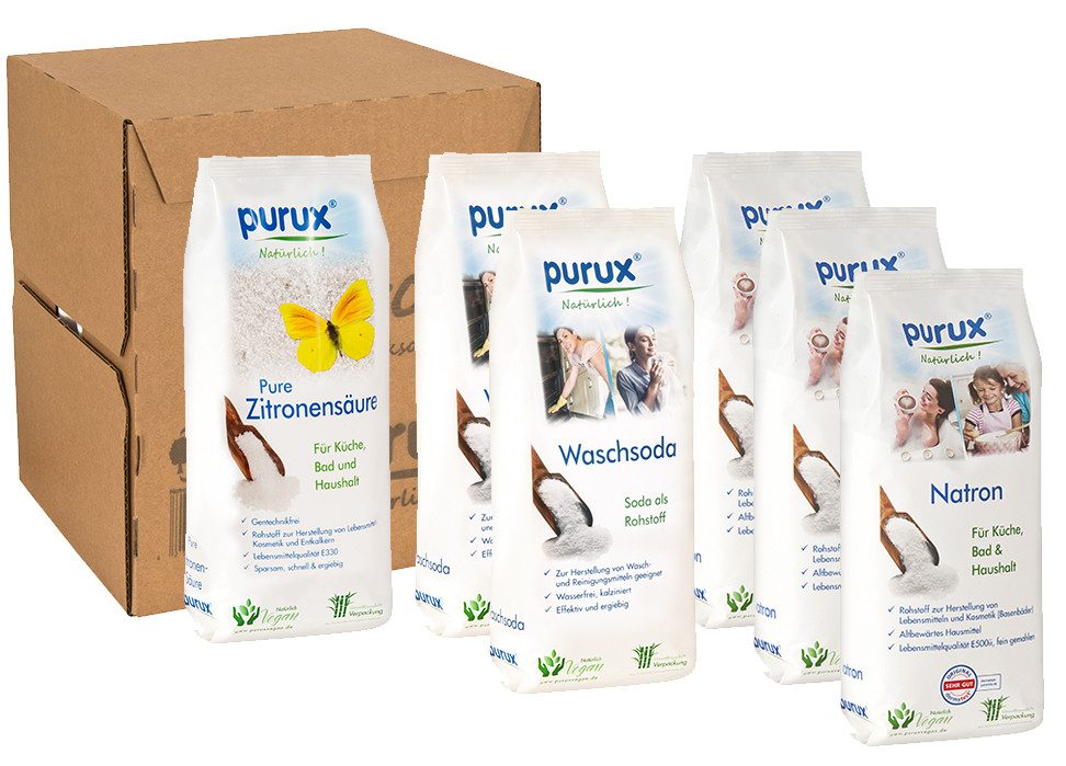 purux Back-Set Natron, Soda, Zitronensäure Pulver 5kg + 850g, nachhaltig verpackt, (Set)