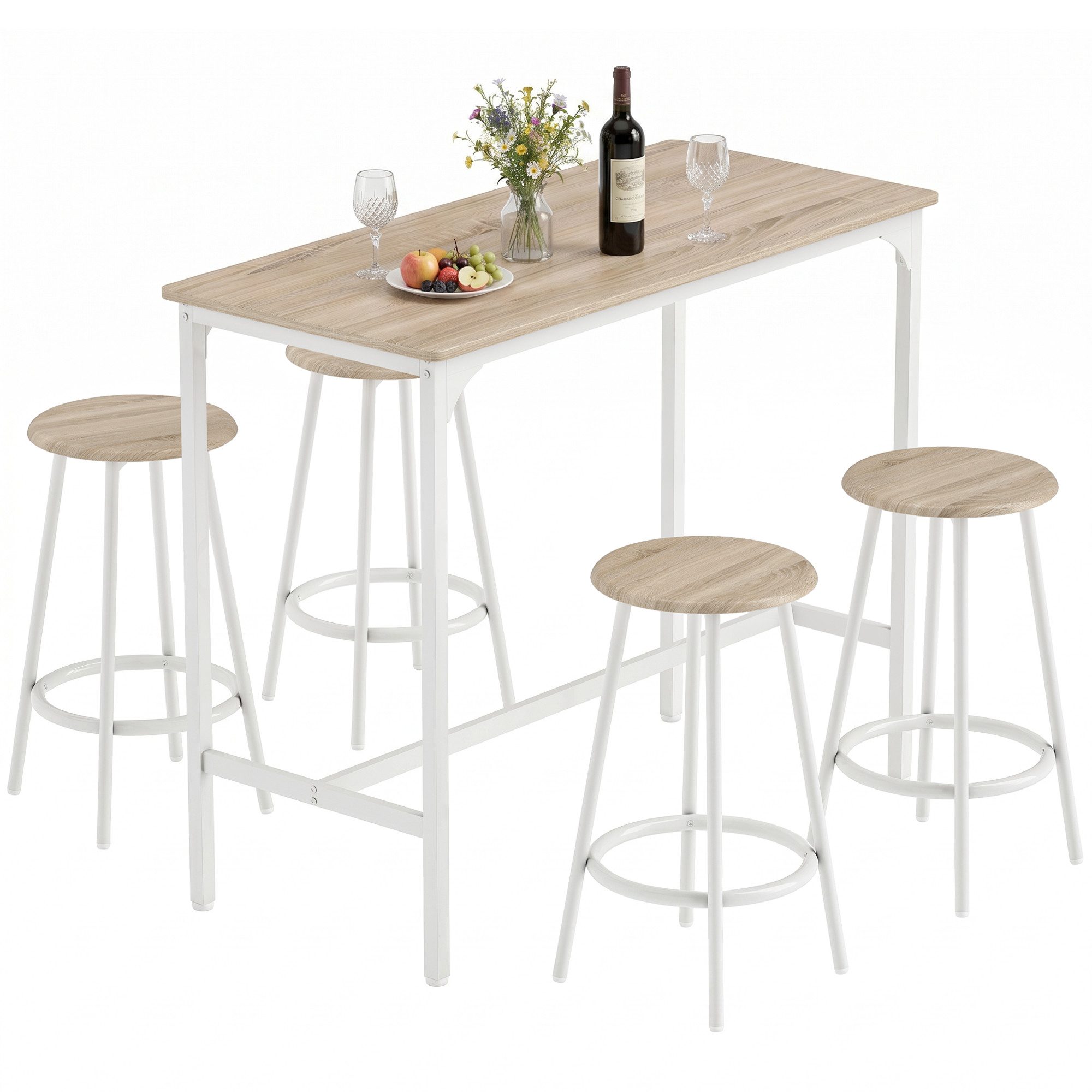 HOMCOM Bargruppe Tresentisch mit Fußstütze, (Set, 1 Tisch, 4 Stühle), Hocker unter Tisch verstaubar – Bild 2 von 5