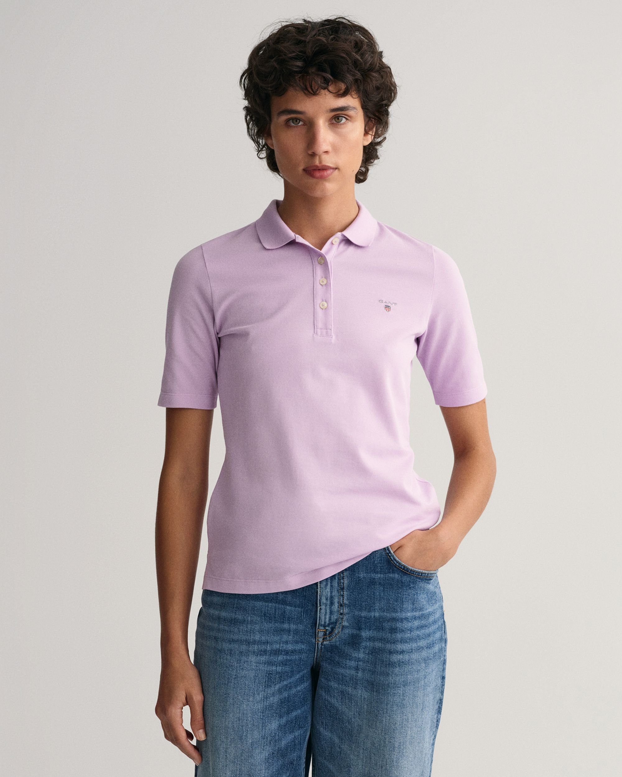 Gant Businessshirt Piqué Poloshirt mit längerem lilac soothing Arm Original