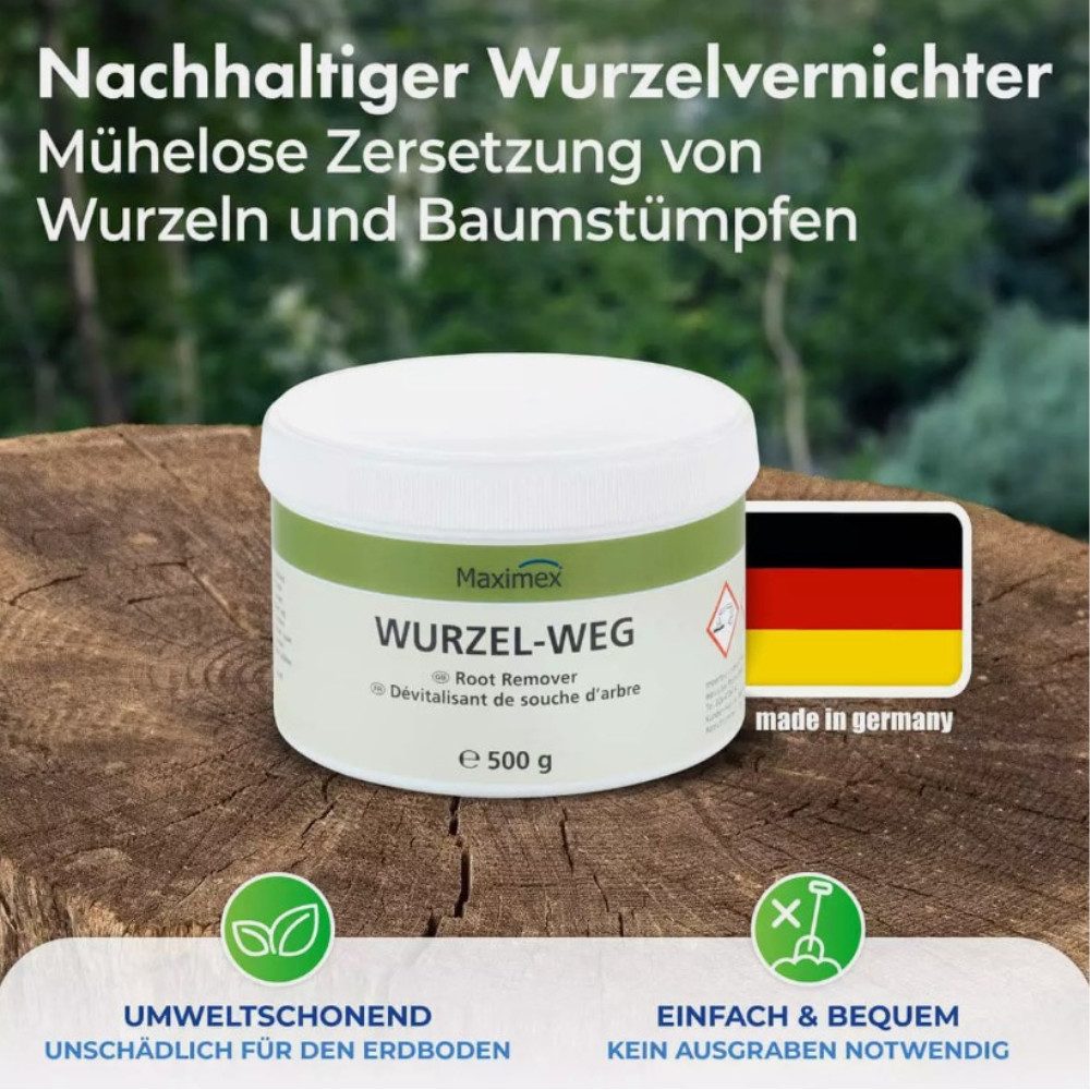 Maximex Pflanzen-Pilzfrei Wurzel weg Entferner, 500 g, 0.5 l, 500 ml, Spar-Set, 1-St., entfernen Sträucher Bäume Erde, für Wurzeln Vernichter Bäume