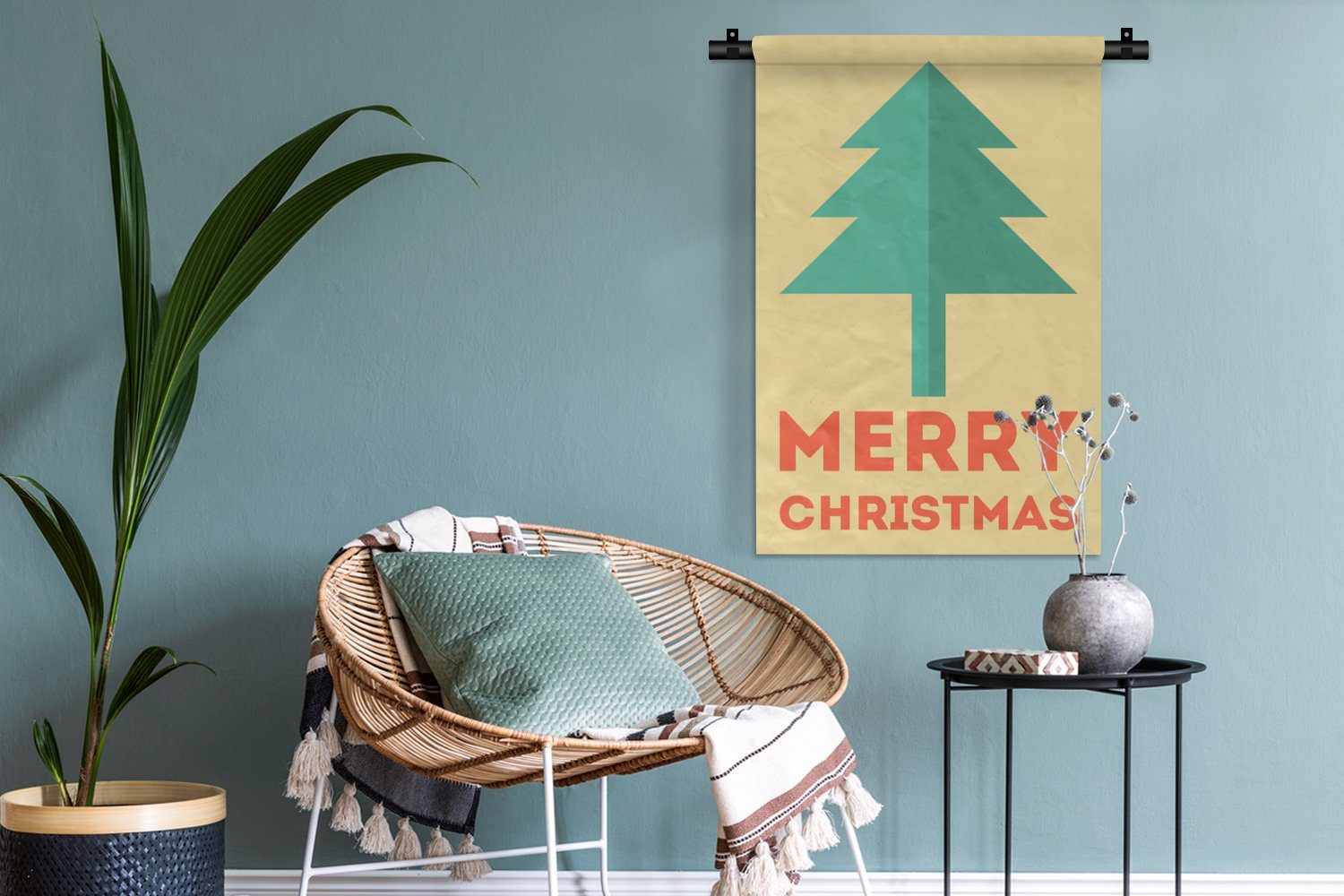 MuchoWow Wanddekoobjekt Weihnachten für Zitate Wandbehang, Schlafzimmer, Kleid, - Wanddeko Frohe, Kinderzimmer Illustration - Wohnzimmer, - - Weihnachtsbaum