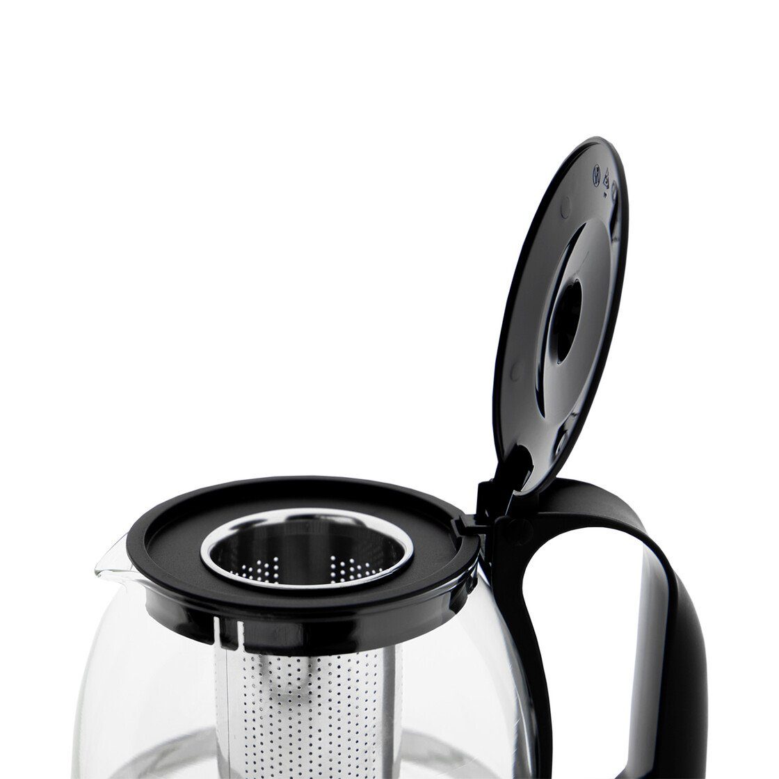 T24 Teekanne Glas Teekanne mit Edelstahlsieb, 1250 ml, 1,25 l, aus rostfreiem Edelstahl & Ergonomischer Griff Hitzeschutz – Bild 3 von 5