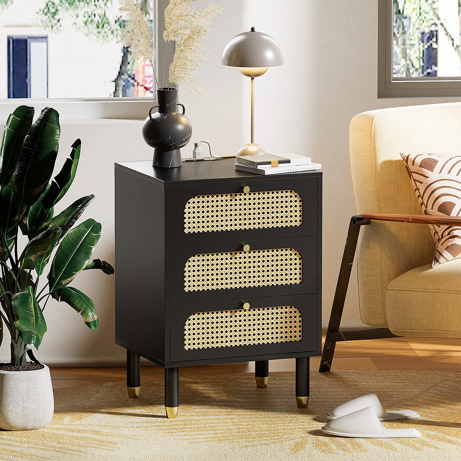 VINGLI Nachttisch Rattan mit Ladenfunktion, Beistelltisch günstig online kaufen