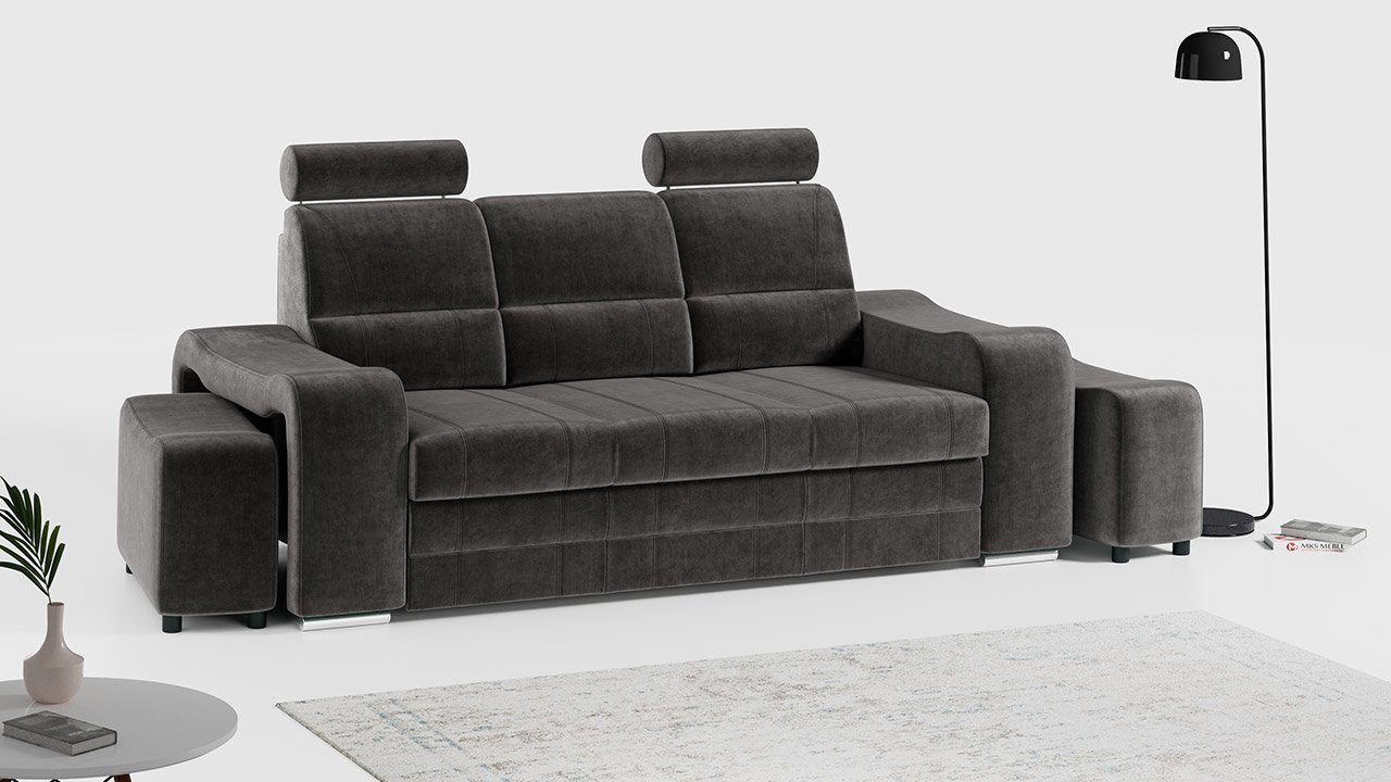 MKS MÖBEL Sofa WESA, Sofa mit Schlaffunktion und Bettkasten Dunkelgrau Monolith