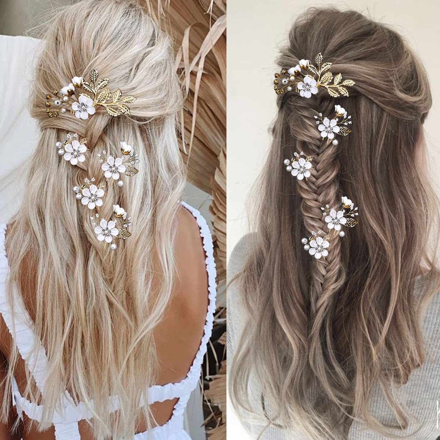 Bomiclss Haarspange 5 Stück Braut Haarnadeln Hochzeit mit Kristall & Perlen, Hochzeit Haarnadeln, Blumen Perlen Braut Haarschmuck