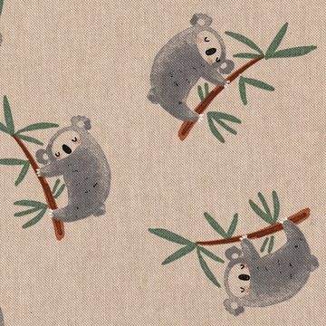 Vorhang SCHÖNER LEBEN. Vorhang Koala Sleeping Koalabären Zweige natur grau 24, SCHÖNER LEBEN., Smokband (1 St), blickdicht, Kunstfaser, handmade, made in Germany, vorgewaschen
