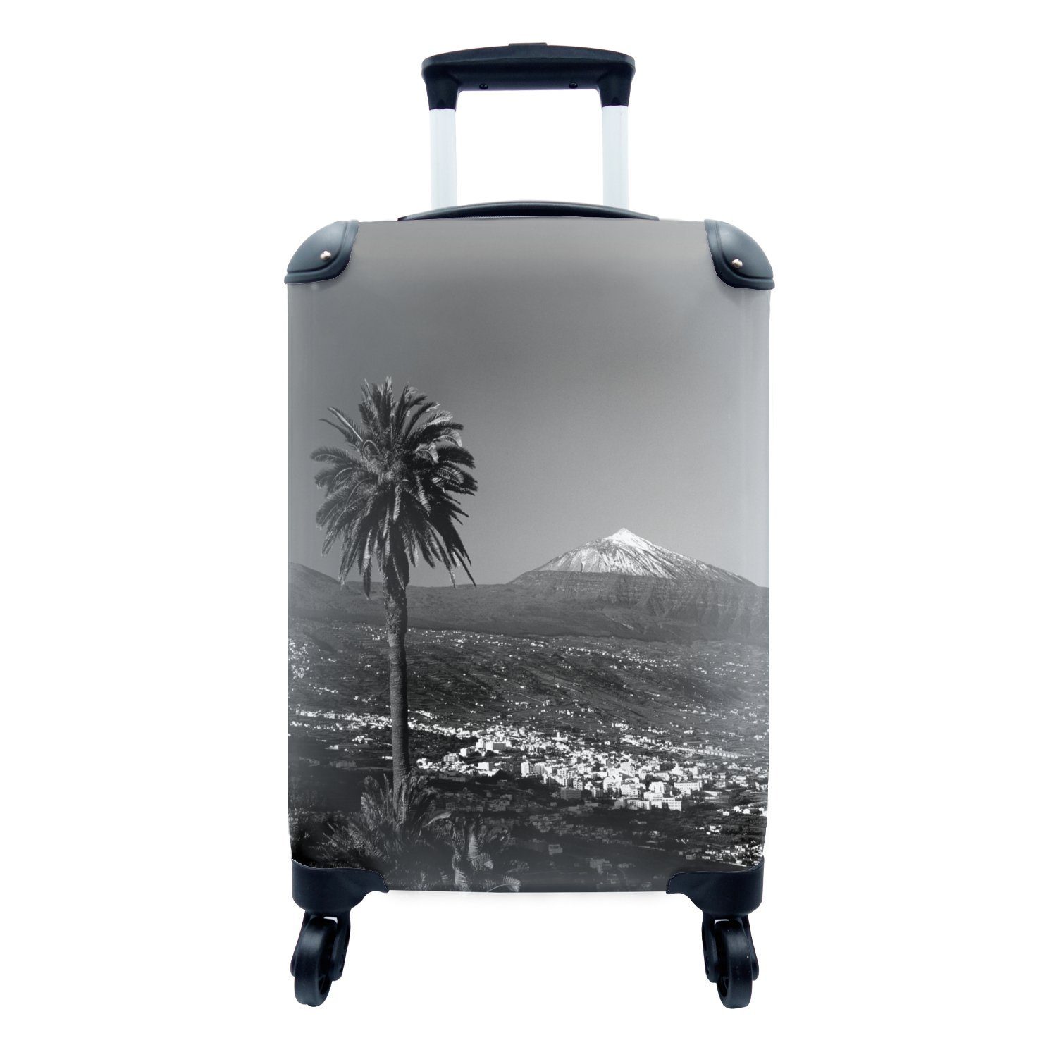 MuchoWow Handgepäckkoffer Orotava mit Blick auf den Vulkan El Teide auf Teneriffa - Schwarz und, 4 Rollen, Reisetasche mit rollen, Handgepäck für Ferien, Trolley, Reisekoffer