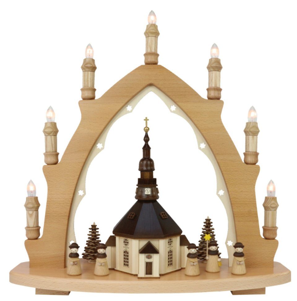 Lenk und Sohn Lichterbogen Lenk und Sohn Schwibbogen Seiffener Kirche mit Kurrendesänger natur