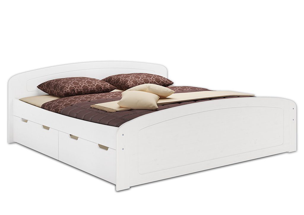 Rollrost, weiß Doppelbett Matratzen, mit 180x200 Kieferwaschweiß Bett Bettkasten, ERST-HOLZ