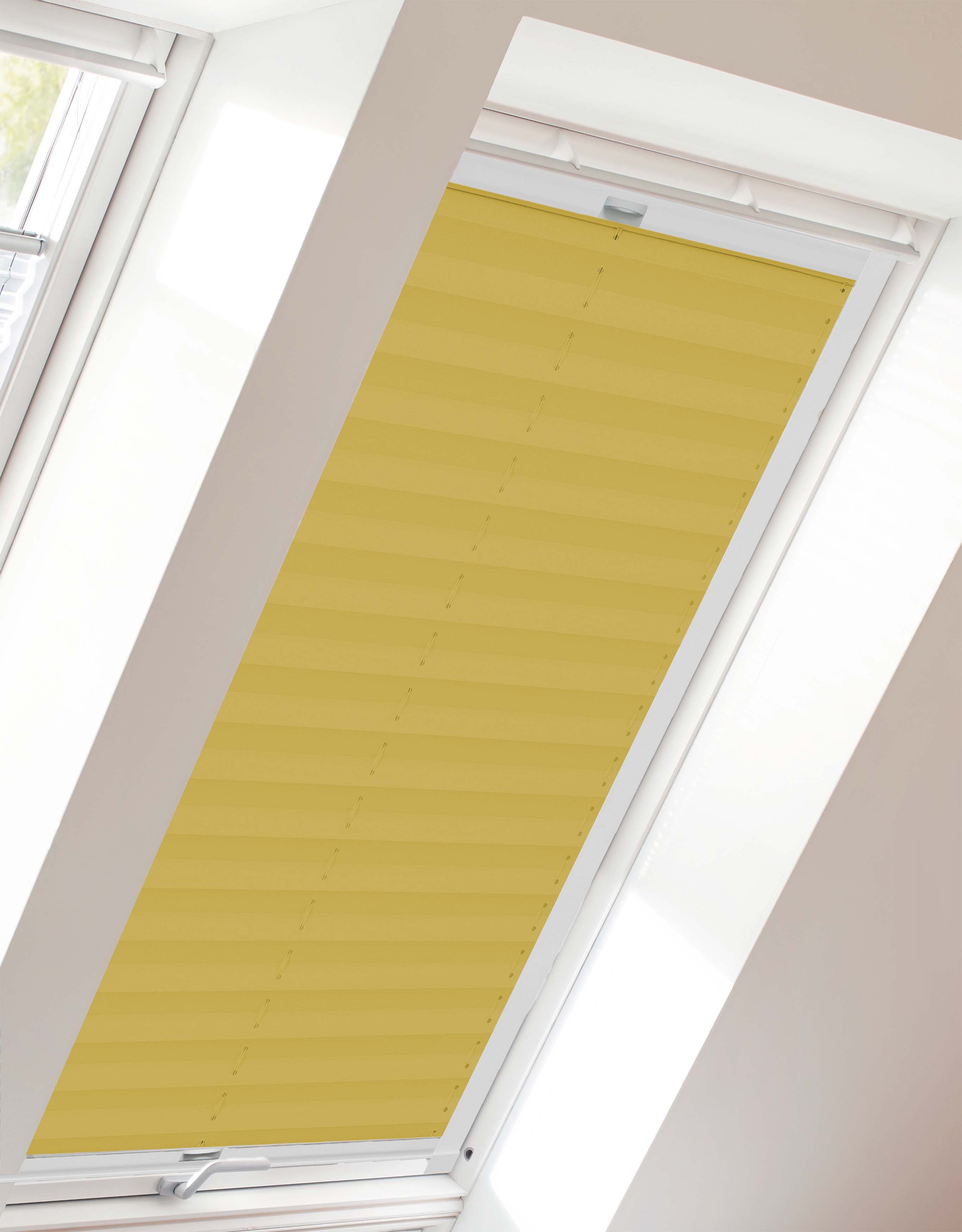 Style Lichtschutz, Classic gelb Führungsschienen sunlines, verschraubt, verspannt, mit Dachfensterplissee Crepe,