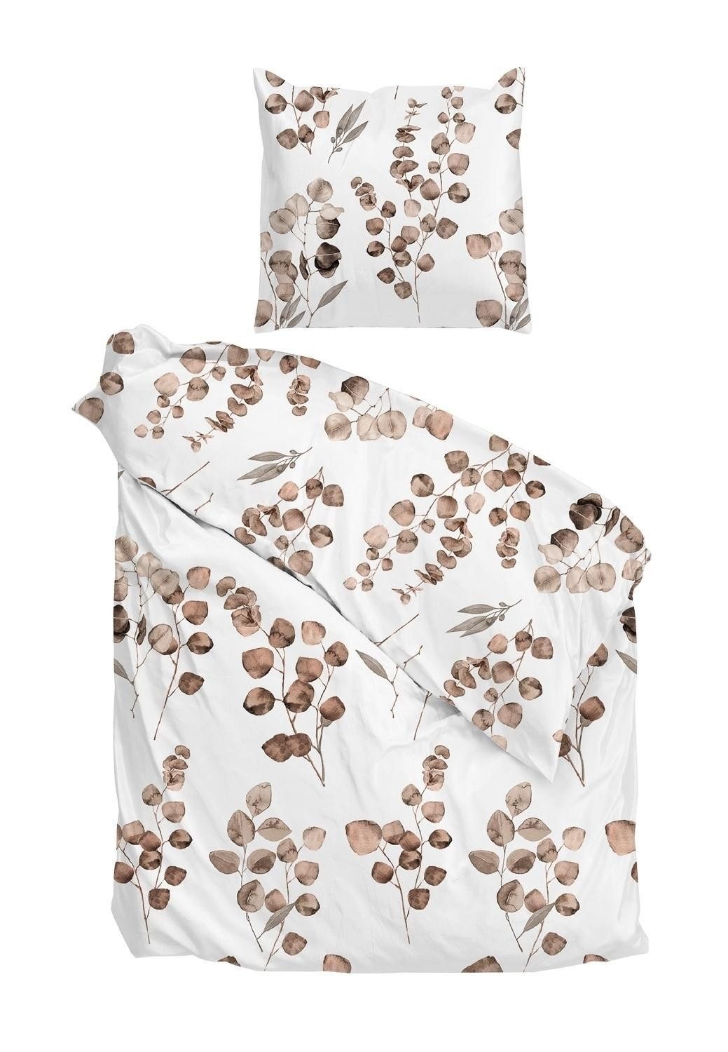 Heckett and Lane Bettwäsche NOVI, 135 x 200 cm, Beige, Weiß, 2-teilig, Baum günstig online kaufen