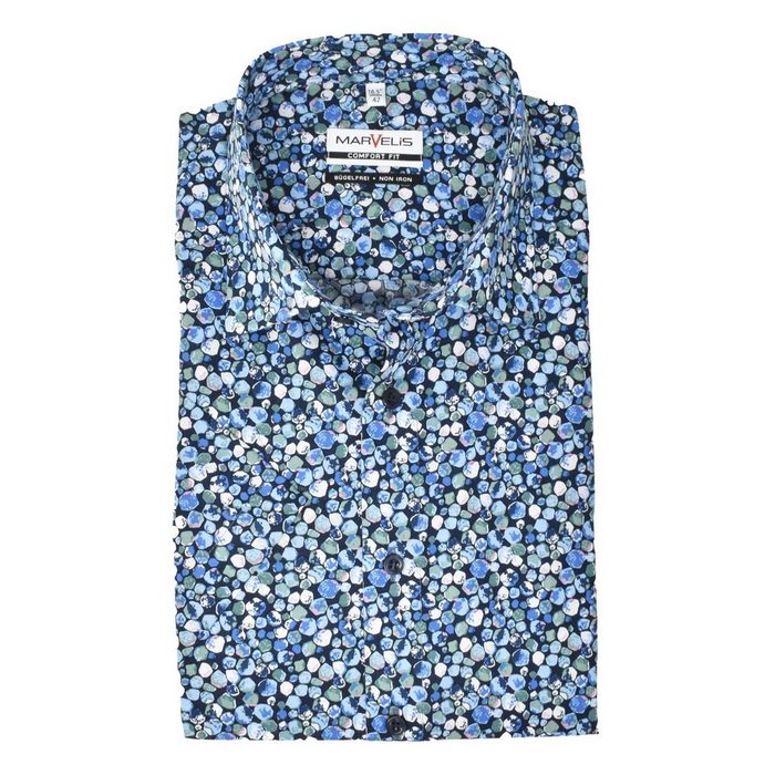 MARVELIS Kurzarmhemd Kurzarmhemd - Comfort Fit - Kurzarm - Muster - Blau/Grün/Weiß Allover-Print