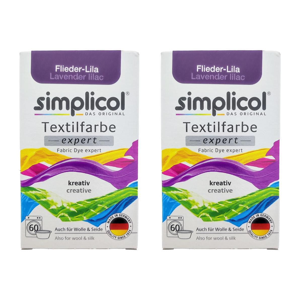 simplicol Textilfarbe Textilfarbe Flieder-Lila 2x150g Stofffärbemittel Doppelpack, Farberneuerung Textilfärbemittel Farbauffrischung Farbmischung Batik