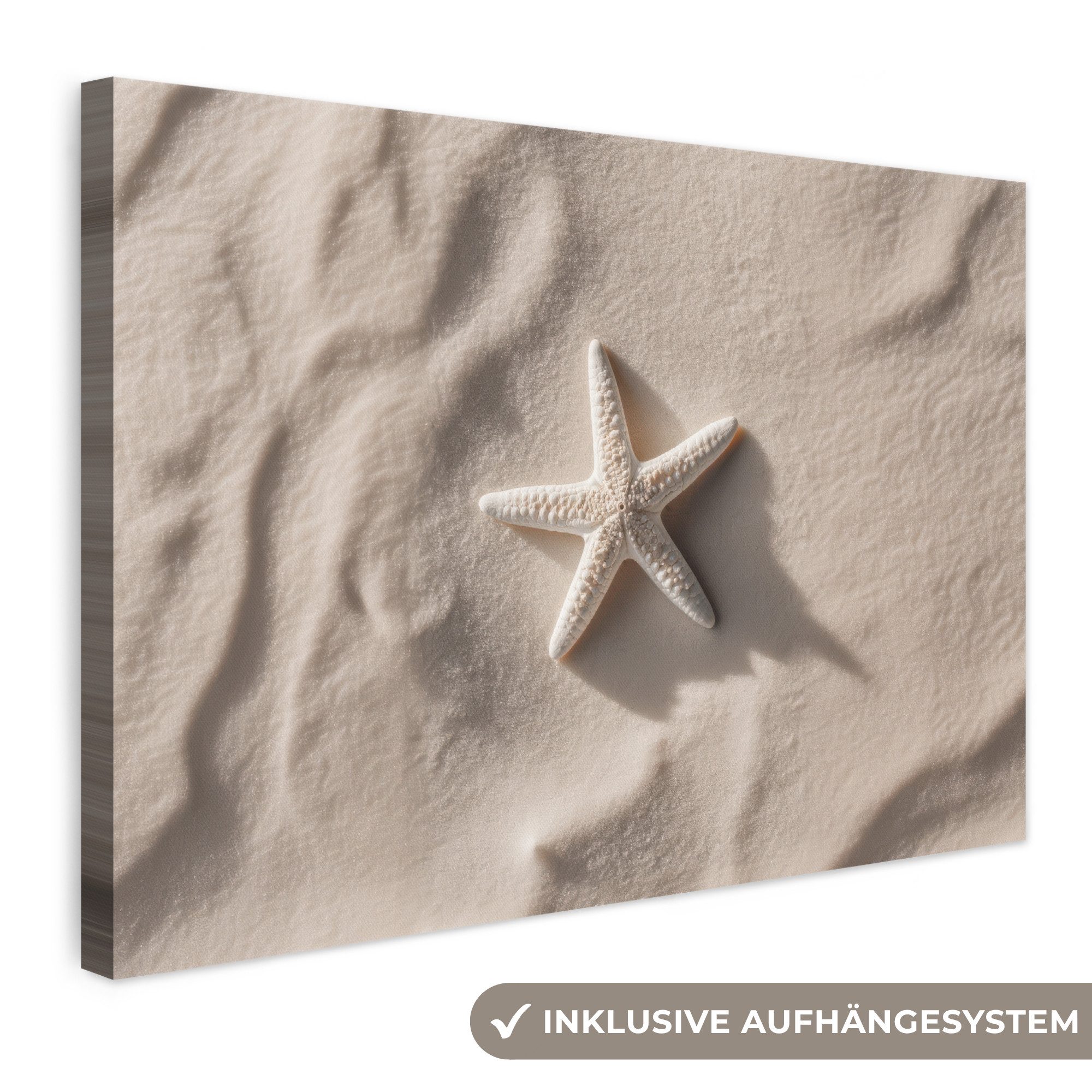 OneMillionCanvasses® Leinwandbild Strand - Seestern - Sand - Beige, Fotodruck (1 St), Leinwand Bilder Klein, Wand Dekoration Aesthetic 30x20 cm